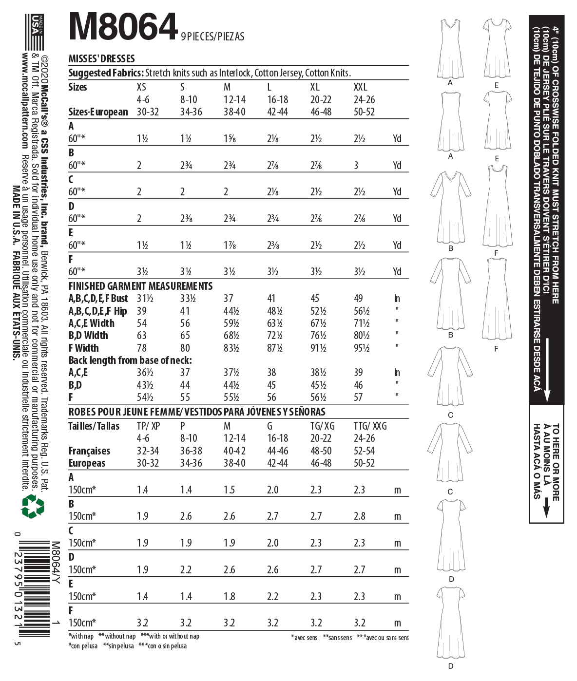 McCall's M8064 Misses' Knit Dresses with V, Crew or Scoop Necklines #NoraMcCalls