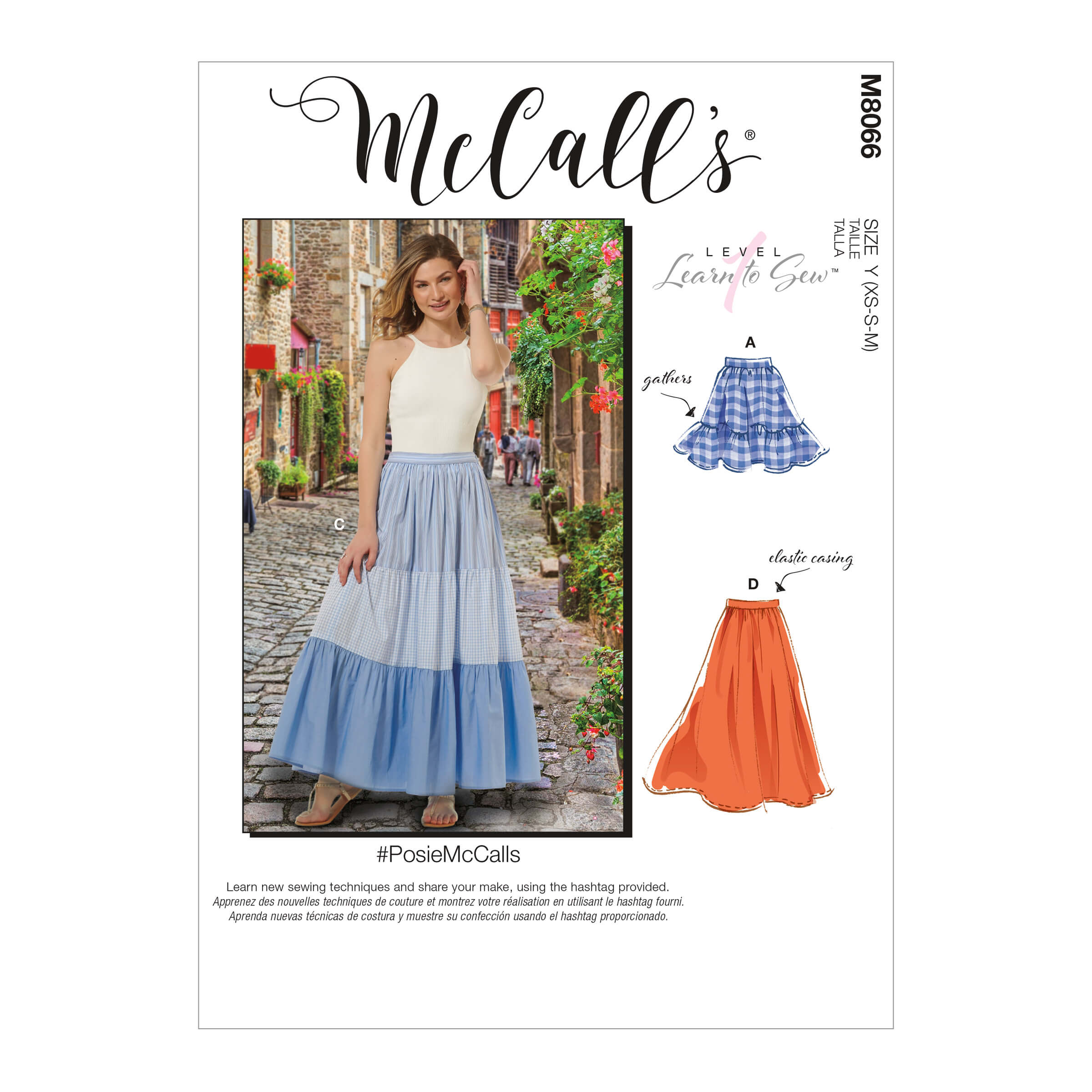 McCall's M8066 Misses' Pull-On Gathered Skirts with Tier and Length Variations #PosieMcCalls