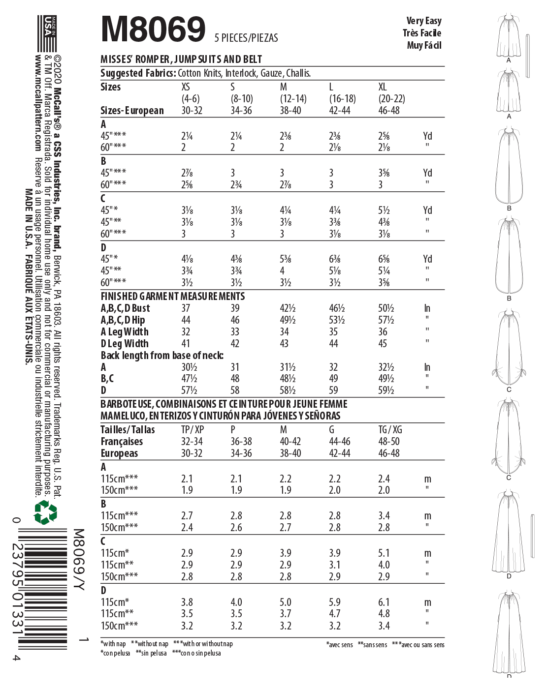 McCall’s M8069 Misses' Romper, Jumpsuits and Belt #ZoeMcCalls