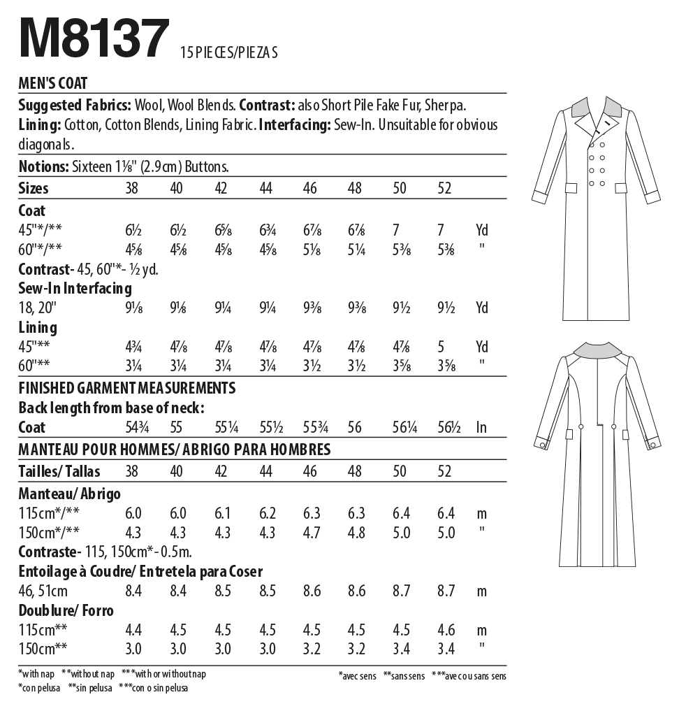 McCall's Sewing Pattern M8137 Men's Coat