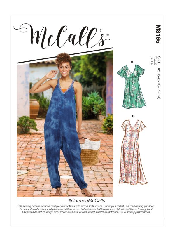 McCall's Sewing Pattern M8165 Misses' V-neck Dresses and Jumpsuit #CarmenMcCalls