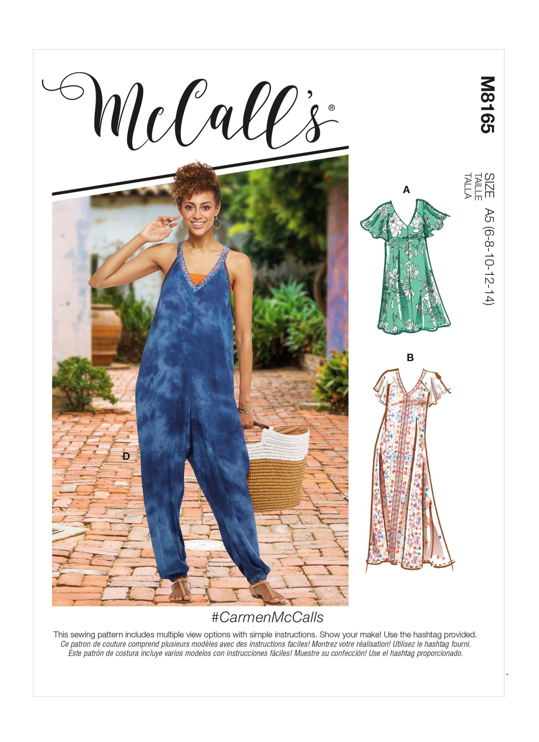 McCall's Sewing Pattern M8165 Misses' V-neck Dresses and Jumpsuit #CarmenMcCalls