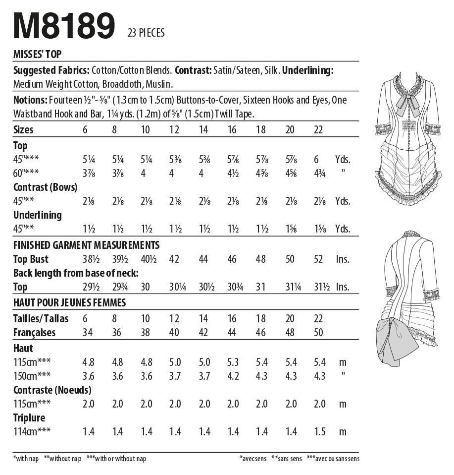 McCall's Sewing Pattern M8189 Angela Clayton Misses' 1880s Top