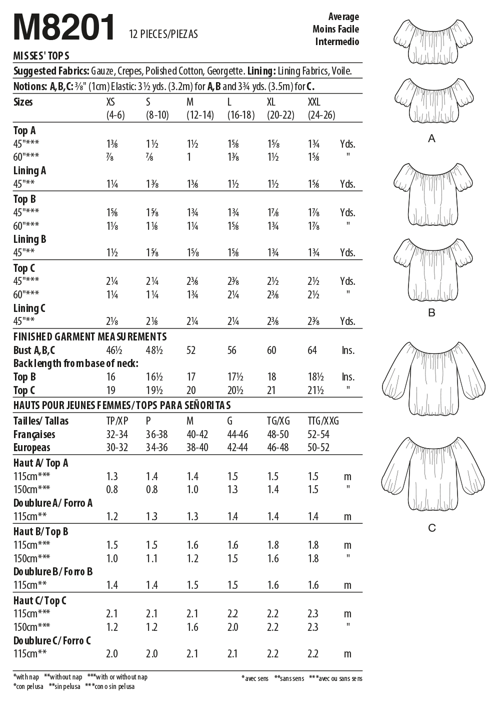 McCall's Sewing Pattern M8201 Misses' Tops