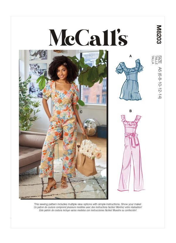 McCall's Sewing Pattern M8203 Misses' Romper, Jumpsuits & Sash
