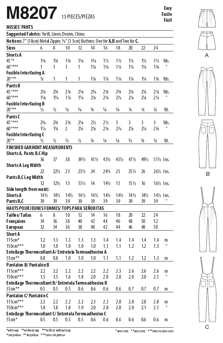 McCall's Sewing Pattern M8207 Misses' Trousers