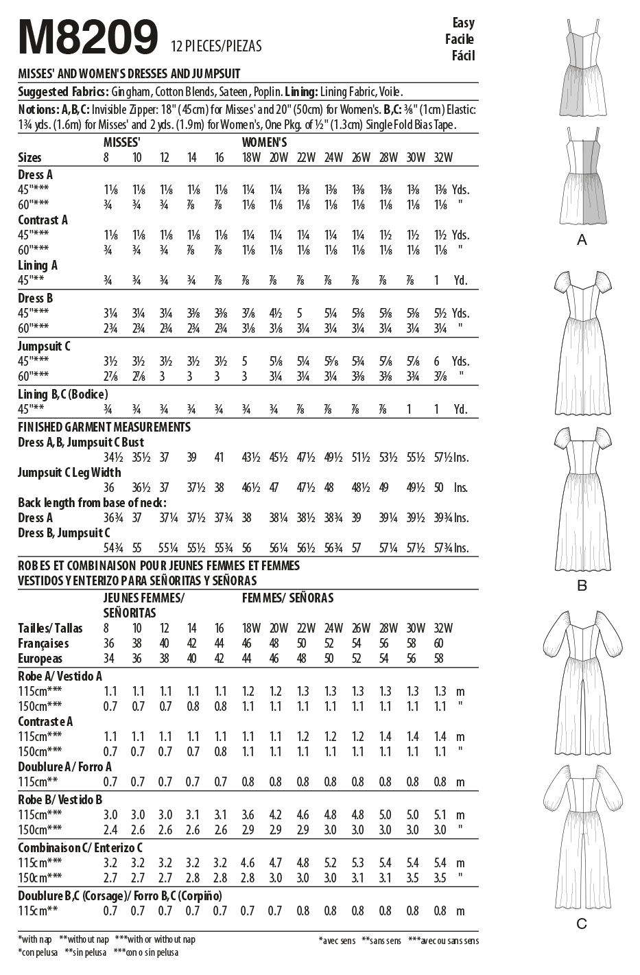 McCall's Sewing Pattern M8209 Misses' & Women's Dresses & Jumpsuit