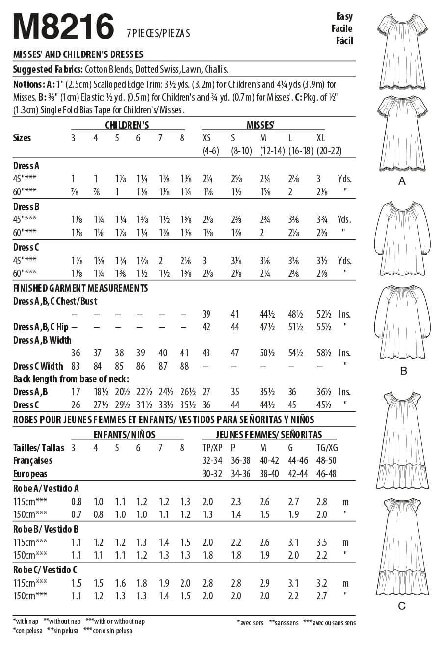 McCall's Sewing Pattern M8216 Misses' and Child Dress