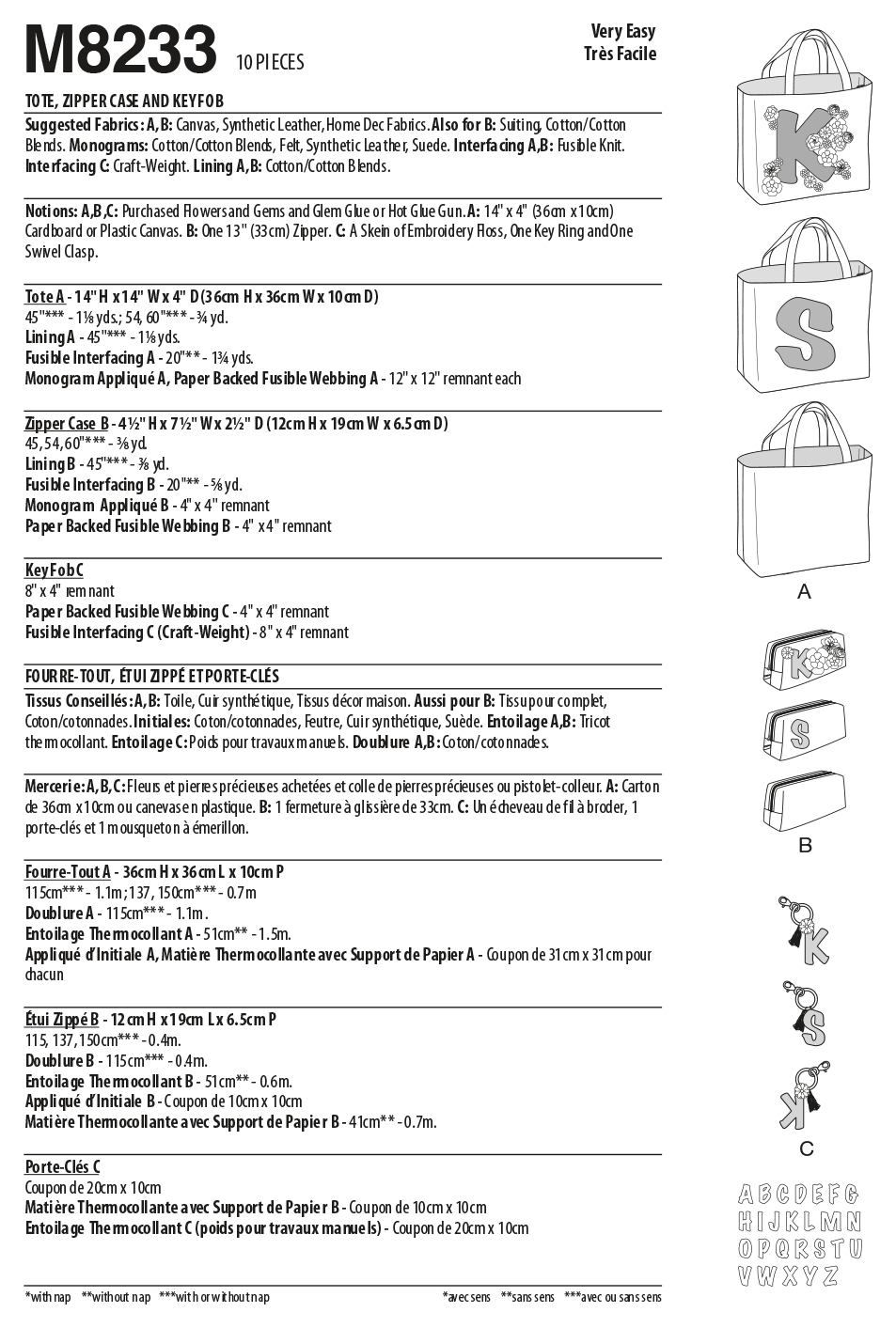 McCall's Sewing Pattern M8233 Tote, Zipped Case and Key Ring