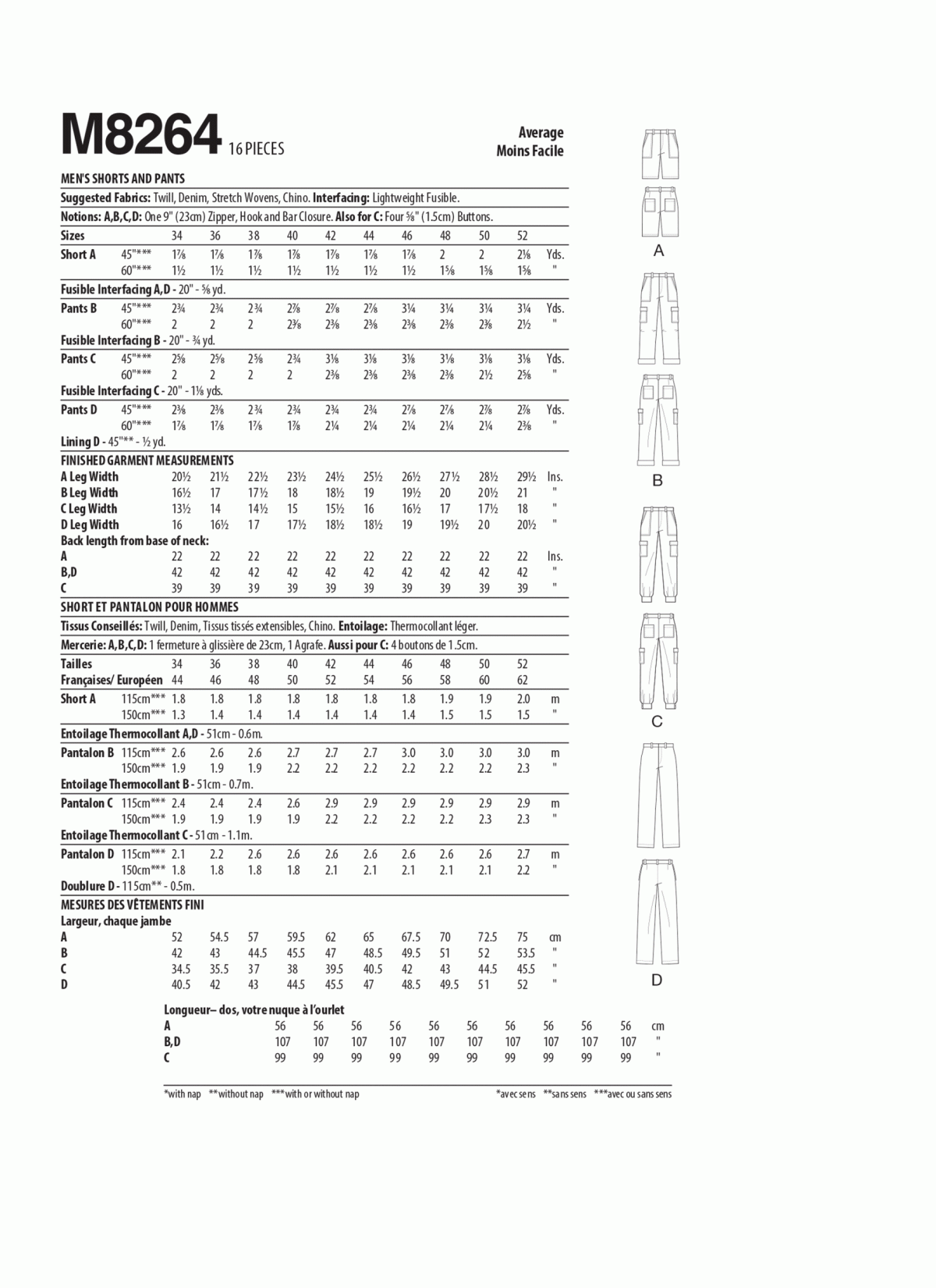 McCall's Sewing Pattern M8264 Men's Shorts and Trousers