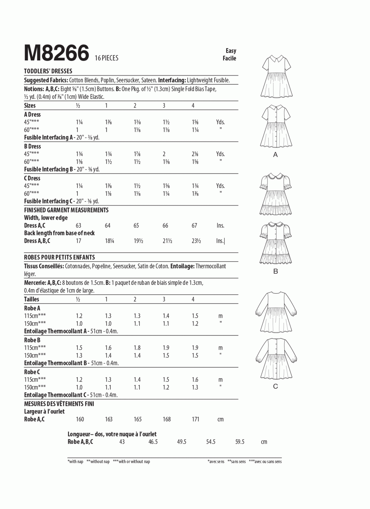 McCall's Sewing Pattern M8266 Toddlers' Dresses
