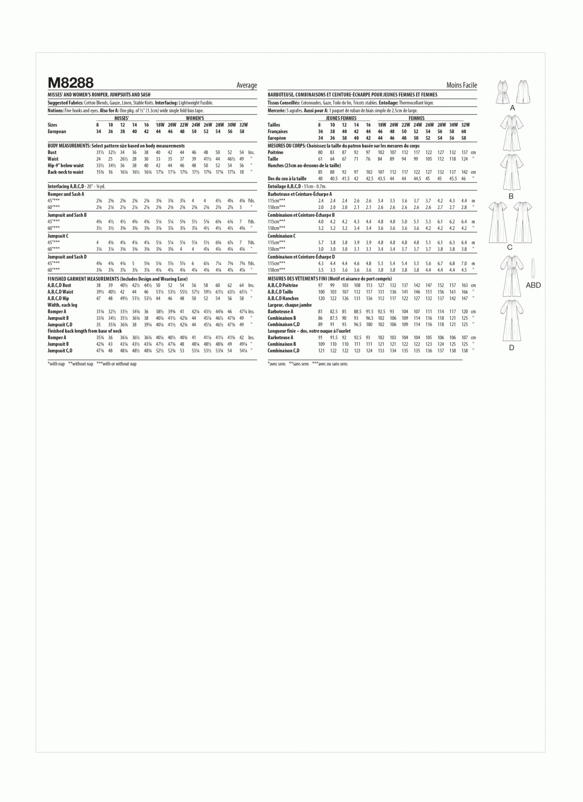 McCall's Sewing Pattern M8288 Misses' and Women's Romper, Jumpsuits and Sash