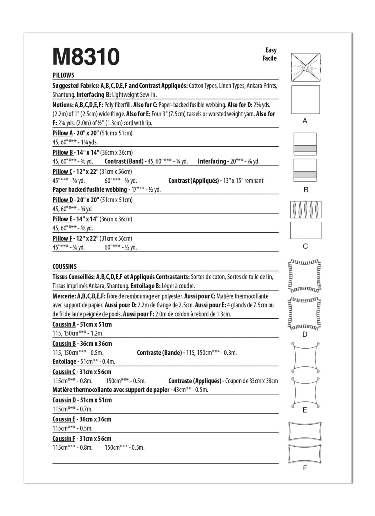 McCall's Sewing Pattern M8310 Cushions