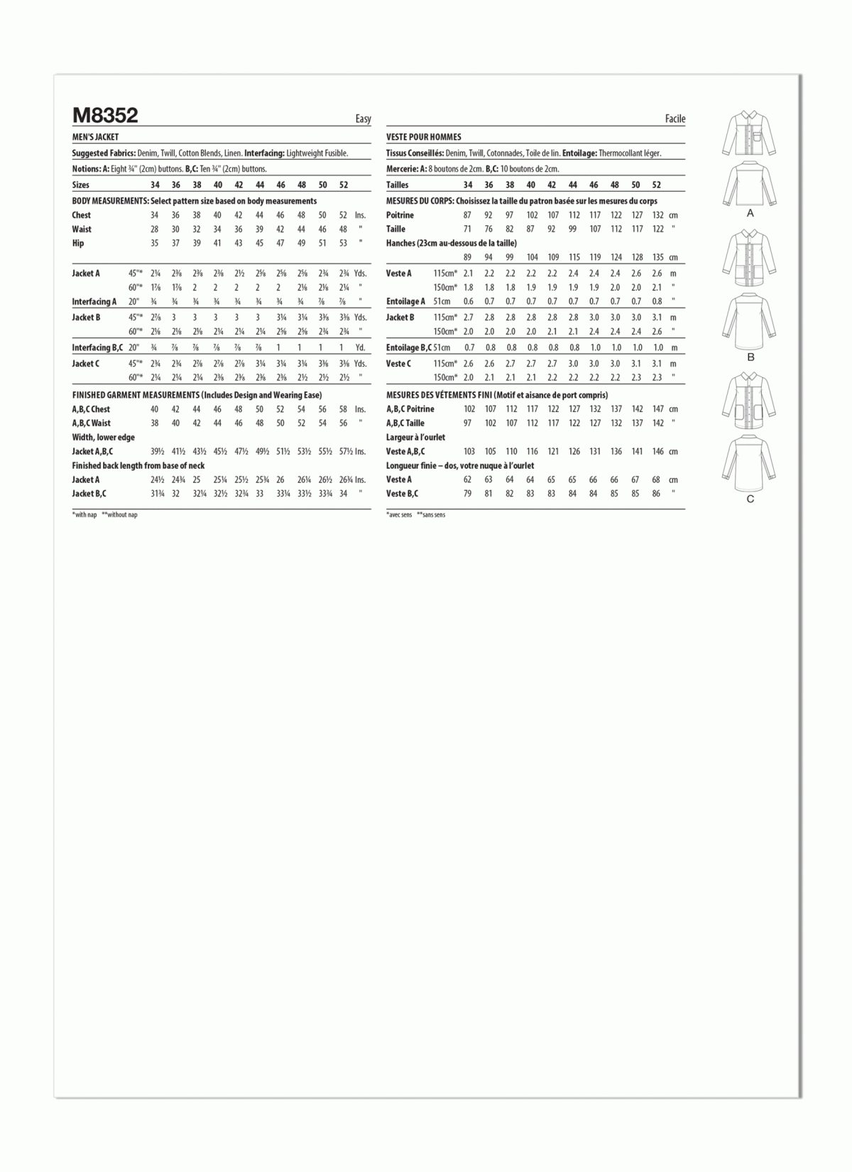 McCall's Sewing Pattern M8352 Men's Jacket