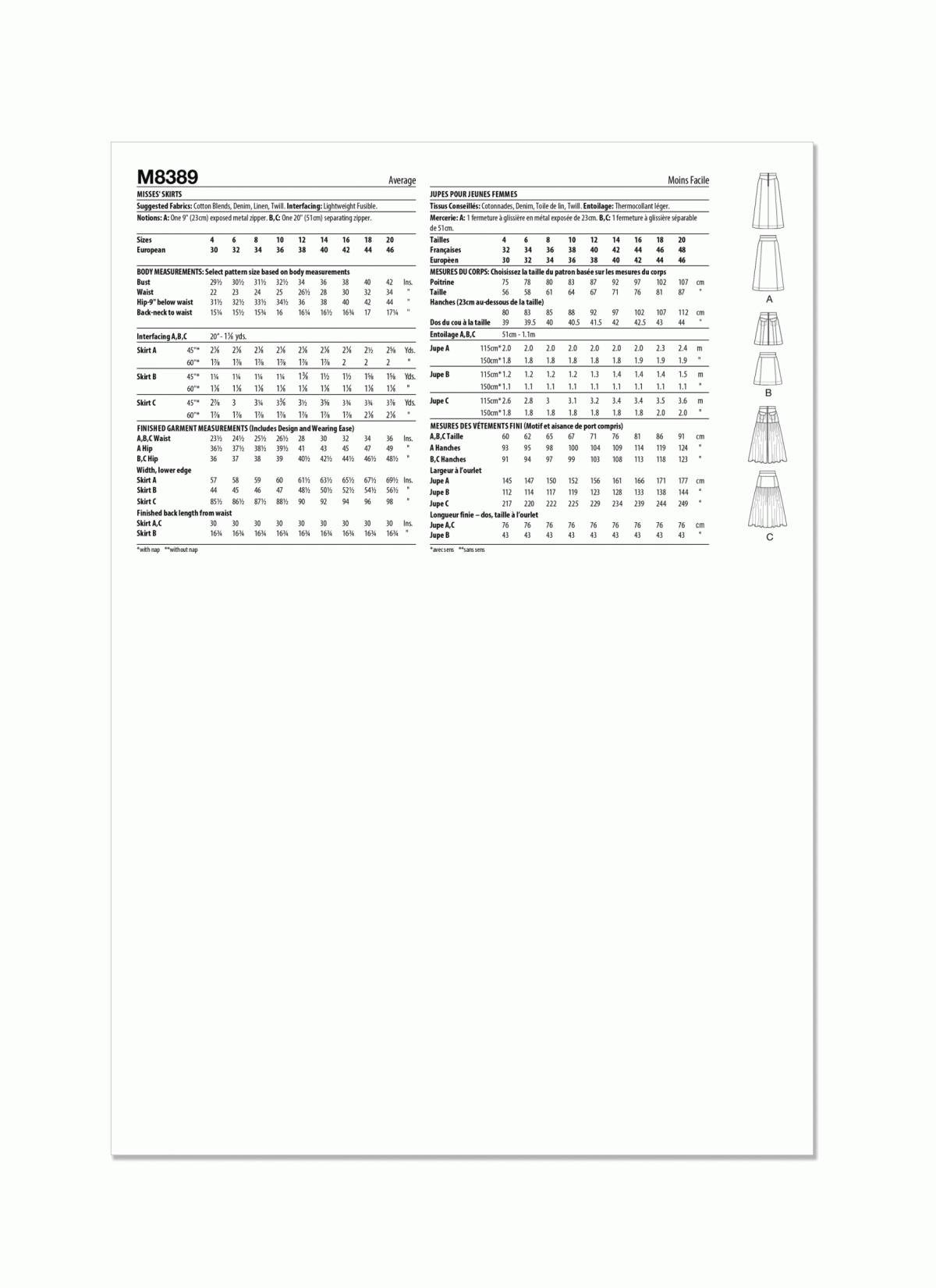 McCall's Sewing Pattern M8389 Misses' Skirts