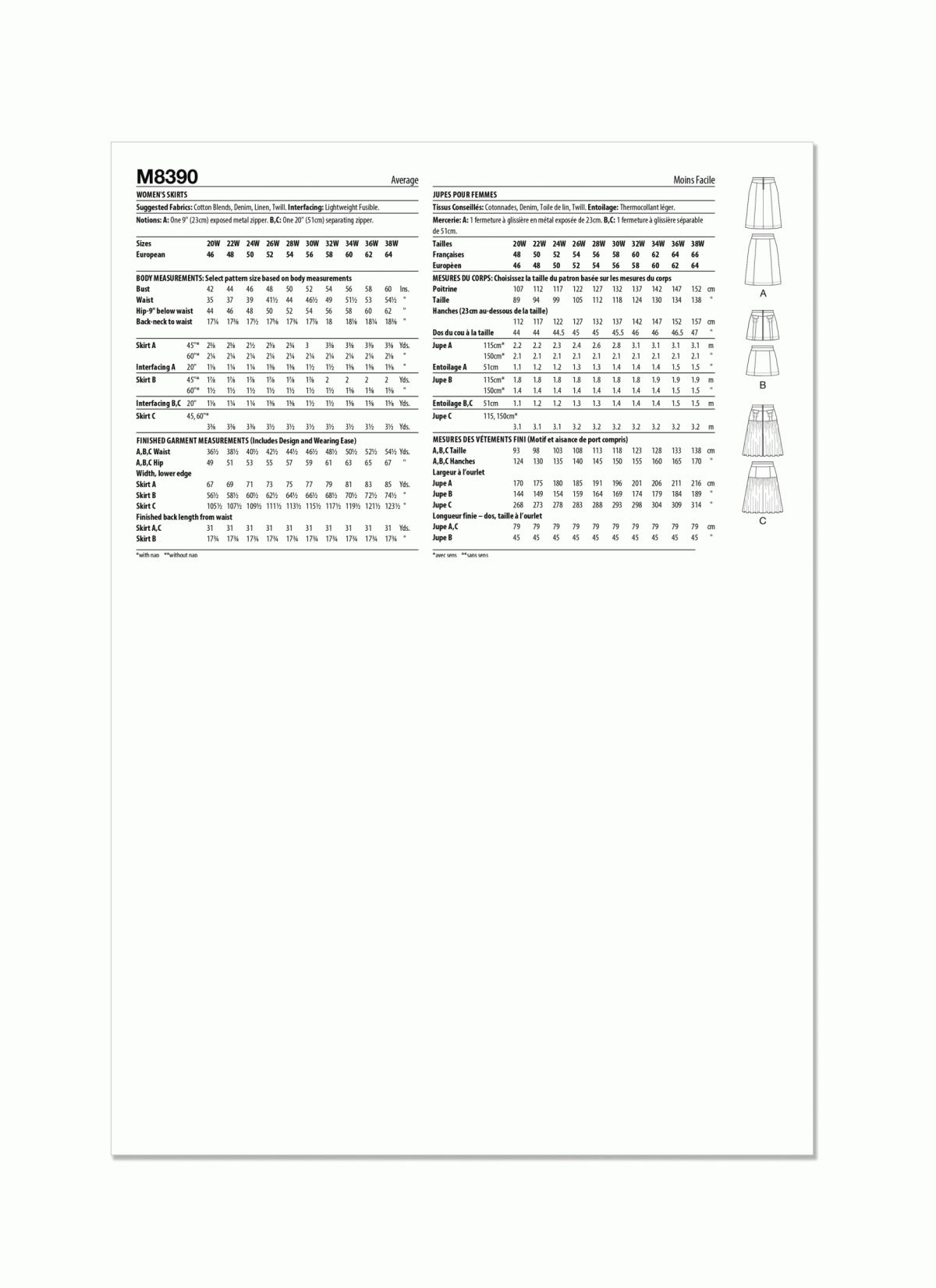 McCall's Sewing Pattern M8390 Women's Skirts