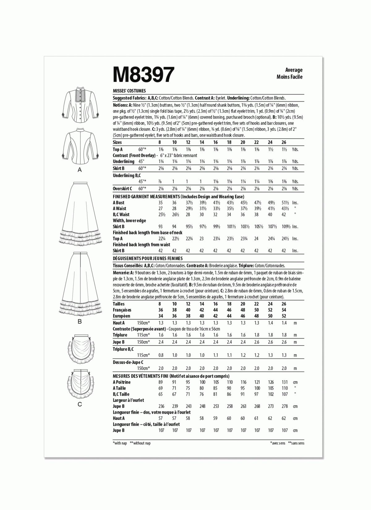 McCall's Sewing Pattern M8397 Misses' Costumes