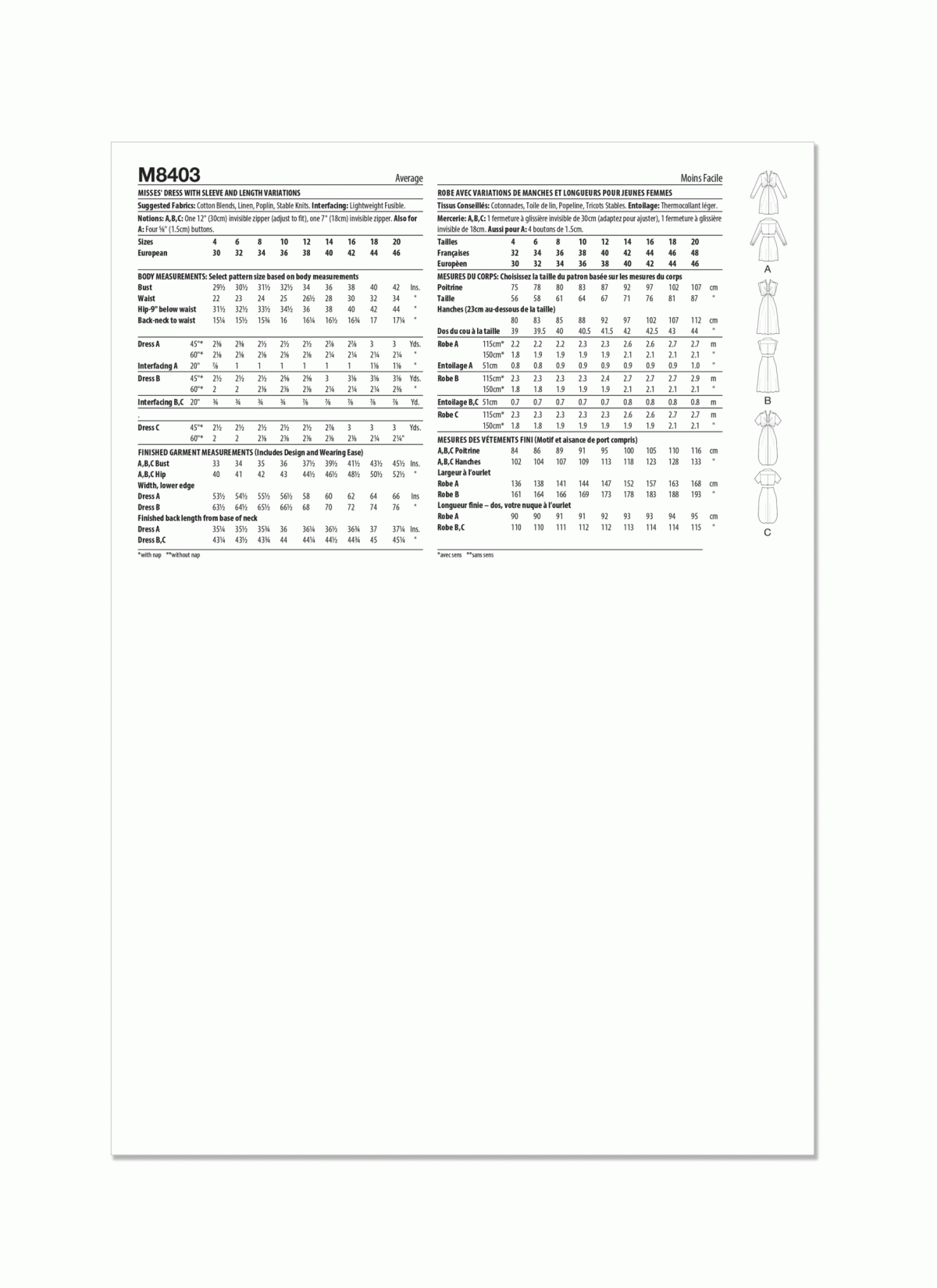 McCall's Sewing Pattern M8403 Misses' Dress