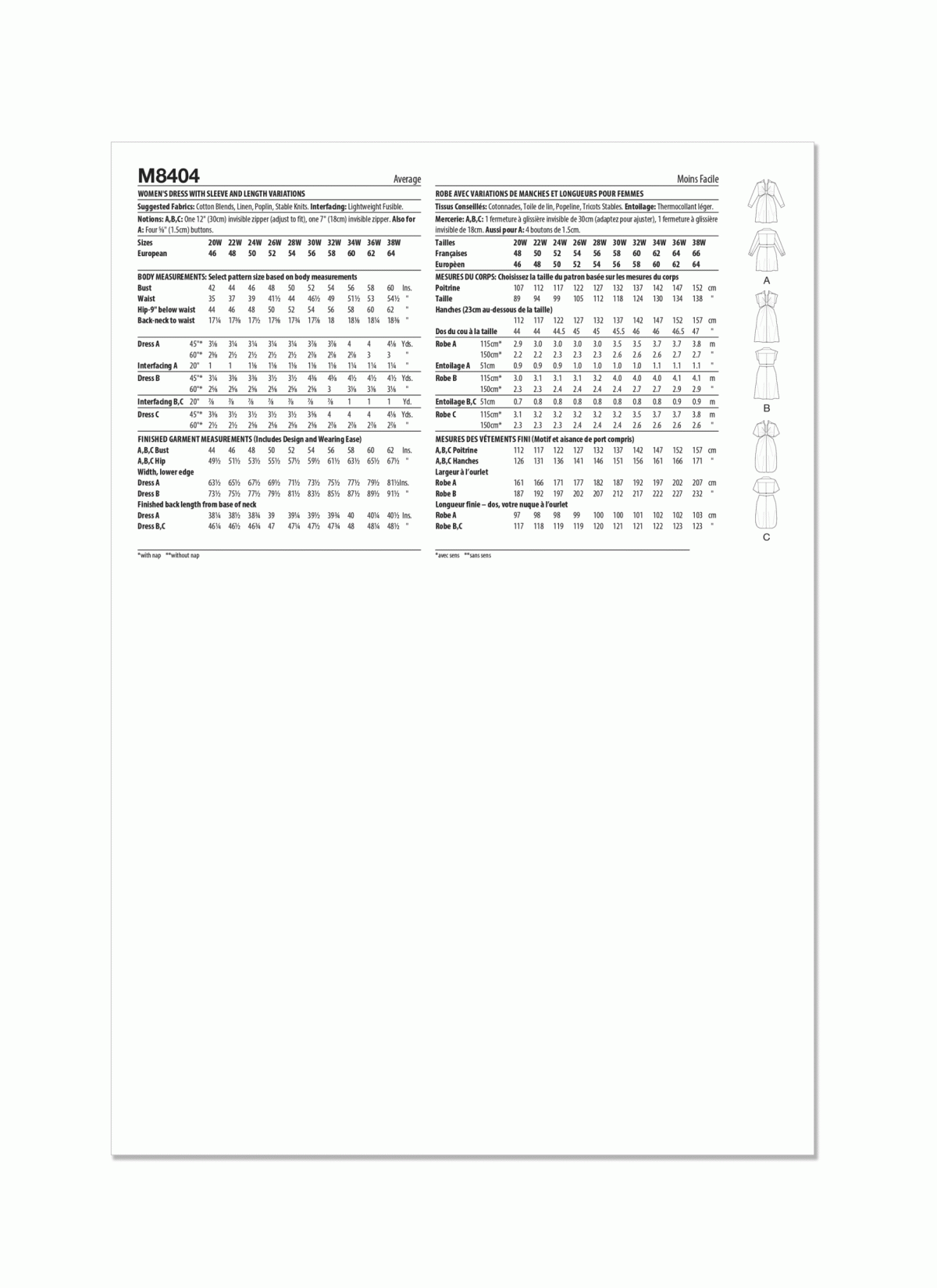 McCall's Sewing Pattern M8404 Women's Dress