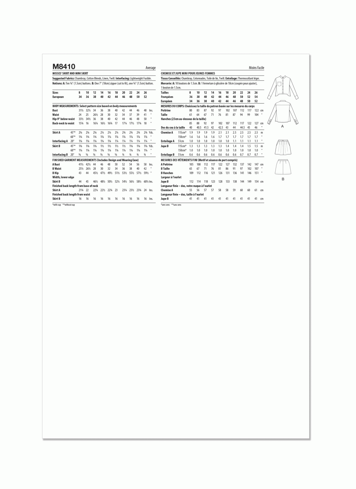 McCall's Sewing Pattern M8410 Misses' Shirt and Mini Skirt by Brandi Joan