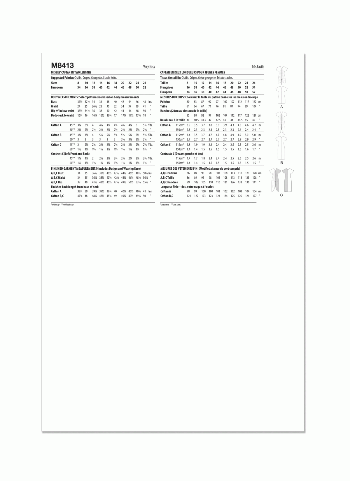 McCall's Sewing Pattern M8413 Misses' Caftan In Two Lengths