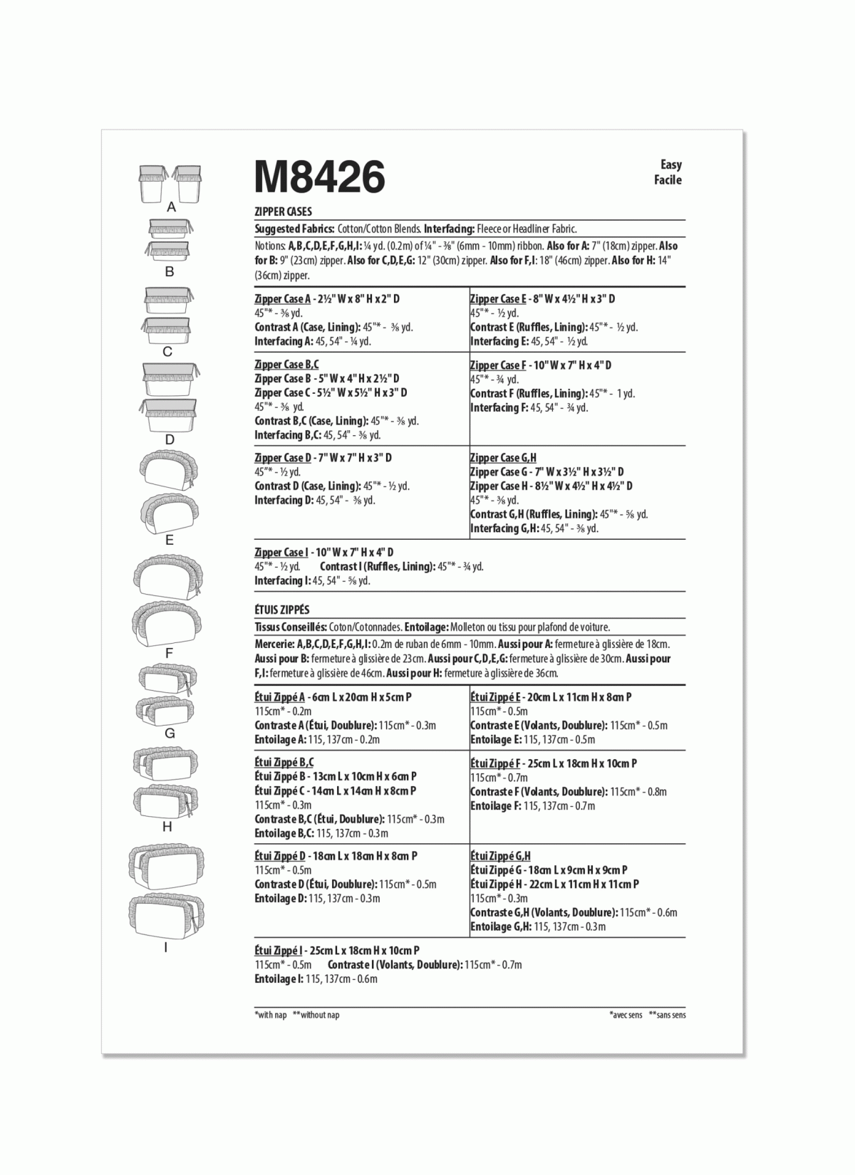 McCall's Sewing Pattern M8426 Zipper Cases