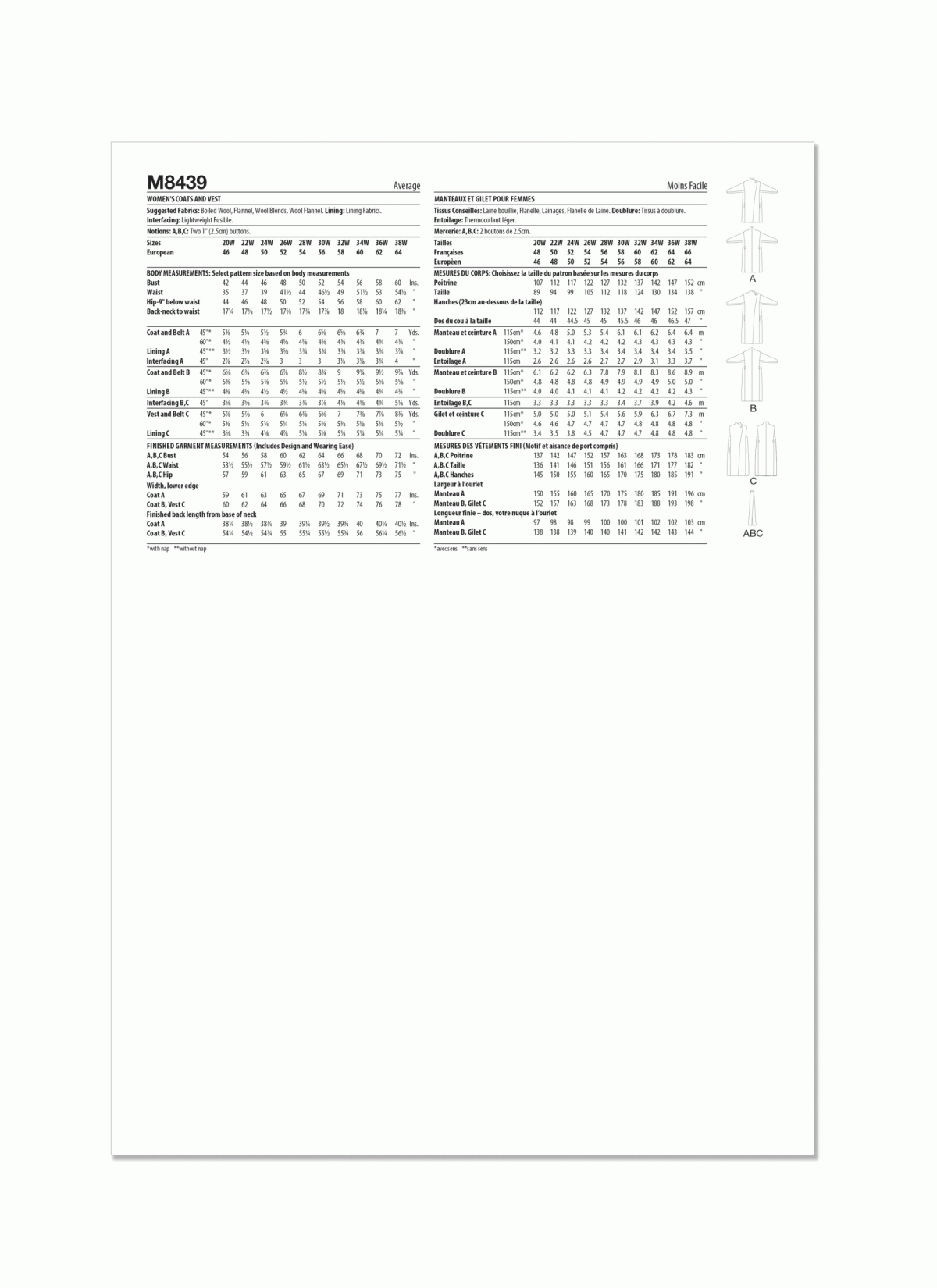 McCall's Sewing Pattern M8439 Women's Coats and Waistcoat