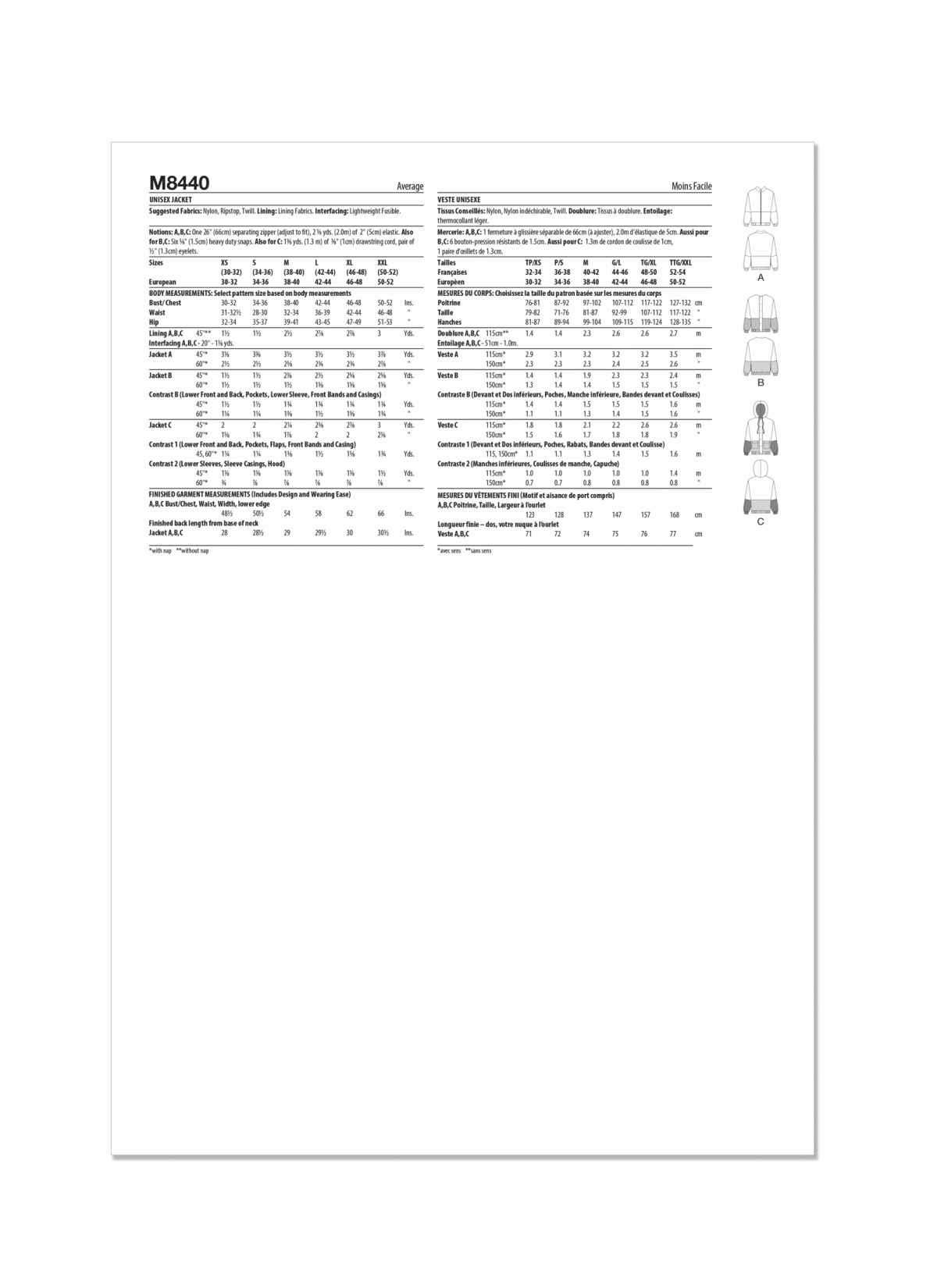 McCall's Sewing Pattern M8440 Unisex Jacket