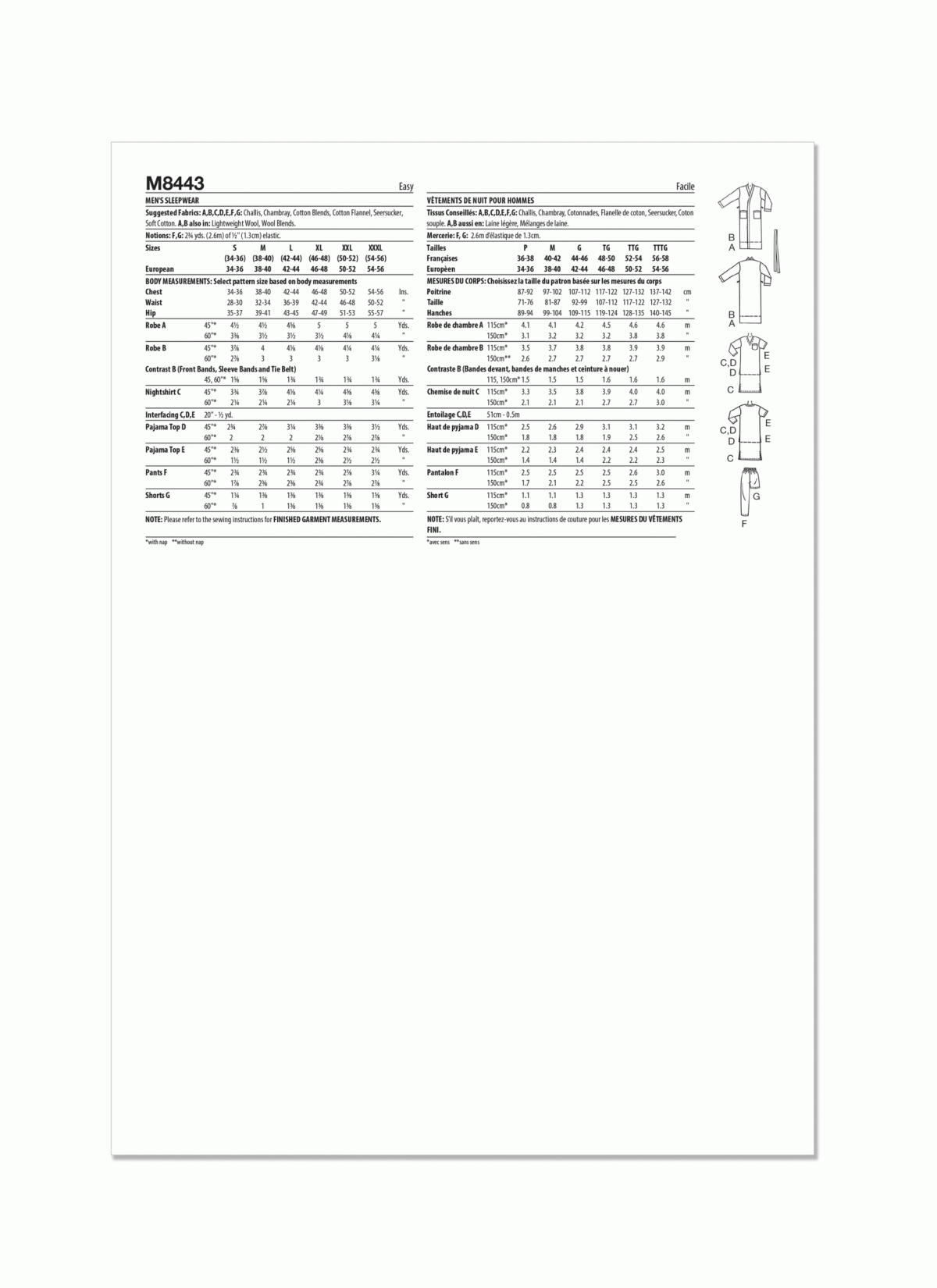 McCall's Sewing Pattern M8443 Men's Sleepwear