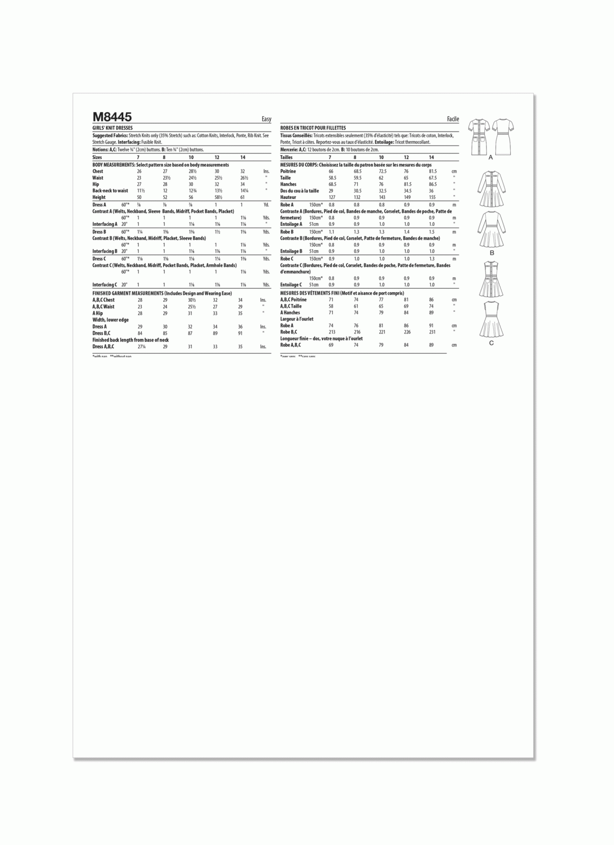 McCall's Sewing Pattern M8445 Girls' Knit Dresses