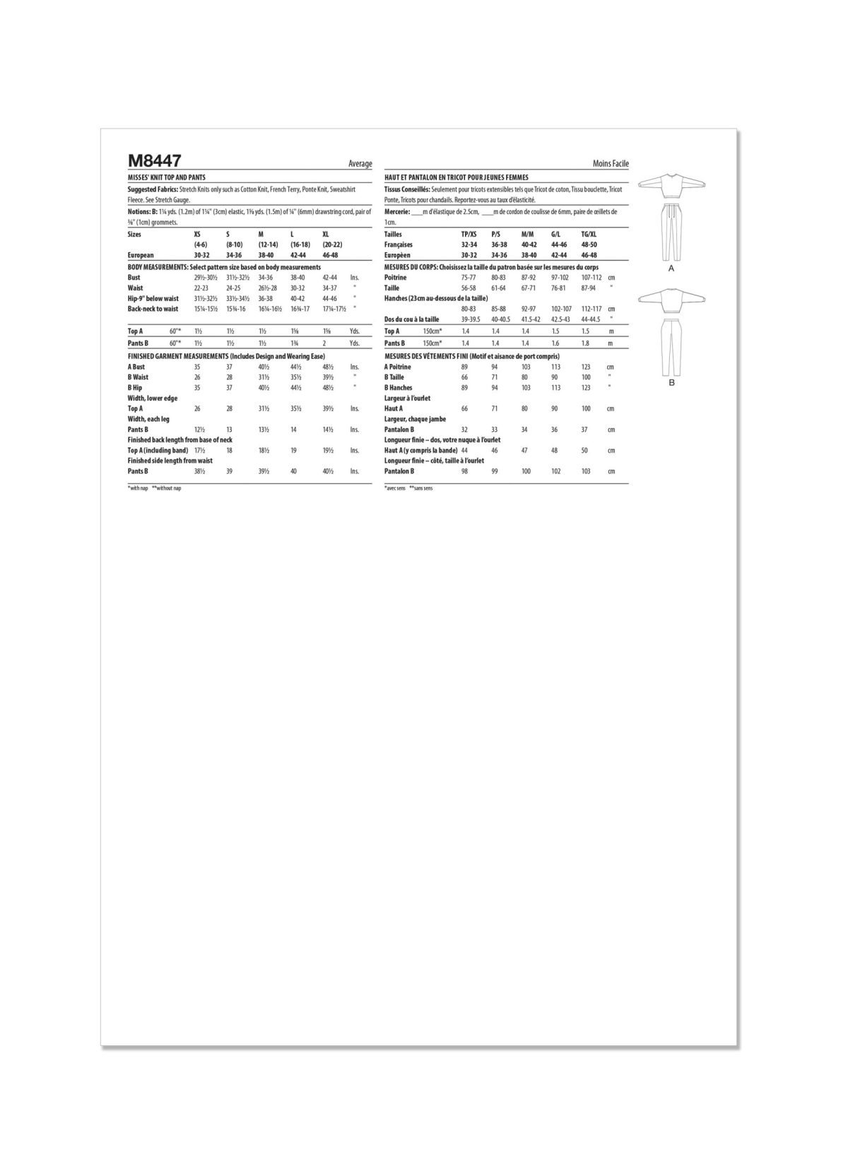 McCall's Sewing Pattern M8447 Misses' Knit Top and Bottoms by Brandi Joan