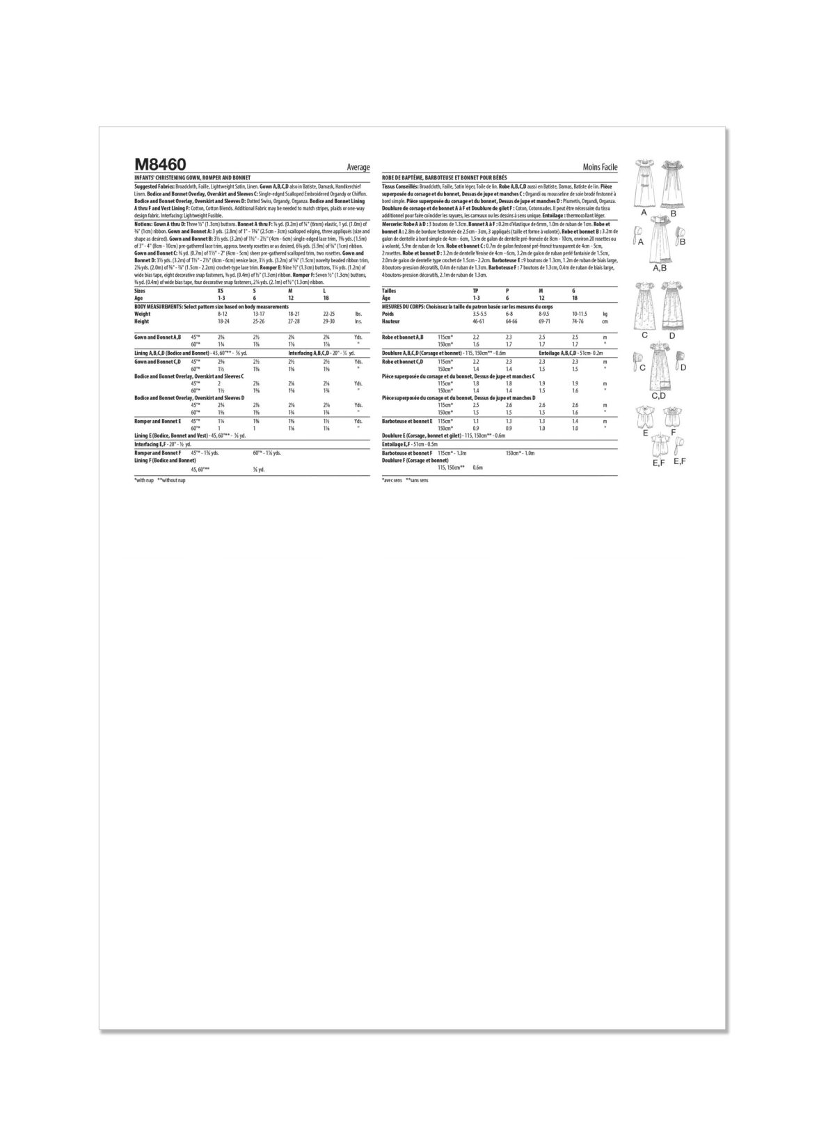 McCall's Sewing Pattern M8460 McCall's Sewing Pattern M8460 Infant's Christening Gown, Romper and Bonnet