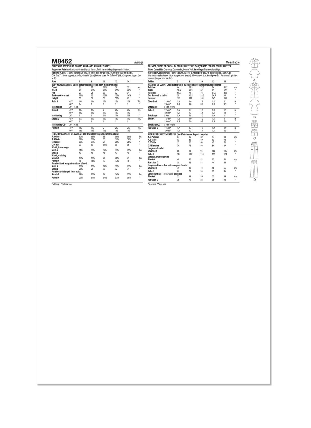 McCall's Sewing Pattern M8462 Girls' and Boys' Shirt, Trousers, Shorts and Girls' Dress