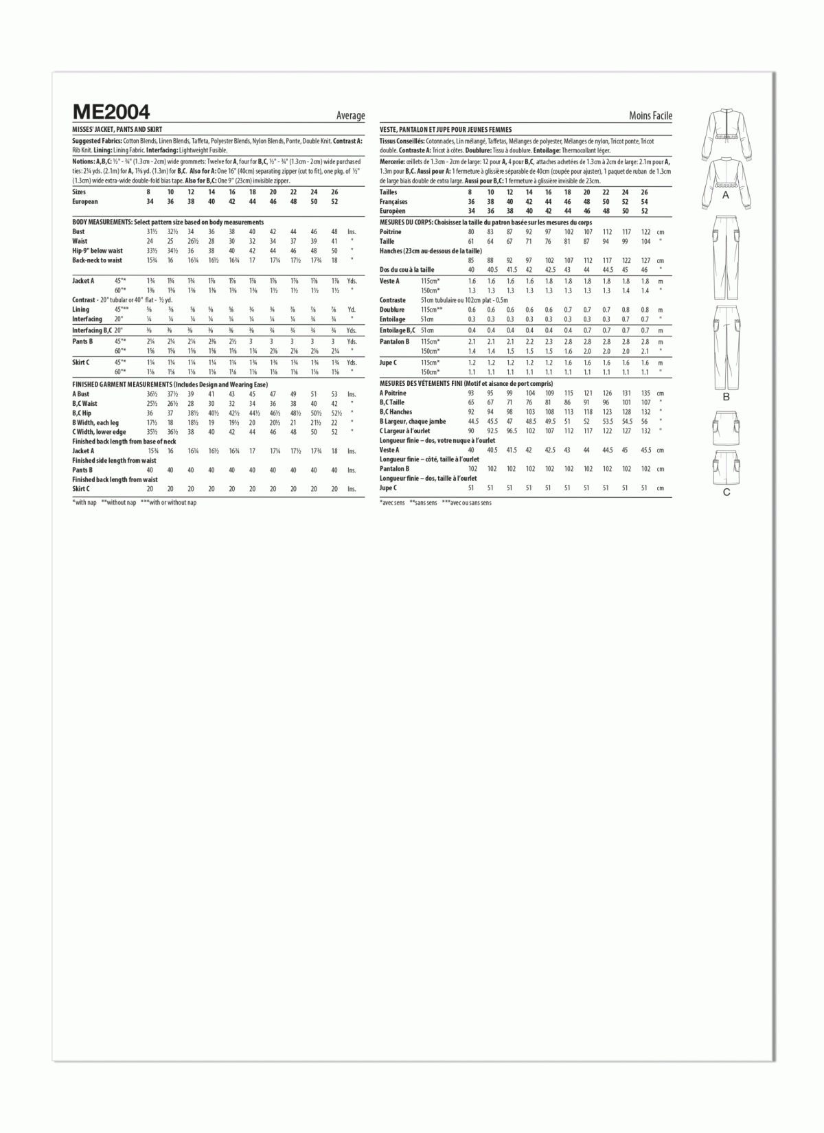 Know Me Sewing Pattern ME2004 Misses' Jacket, Trousers and Skirt by Duana M. Chandler