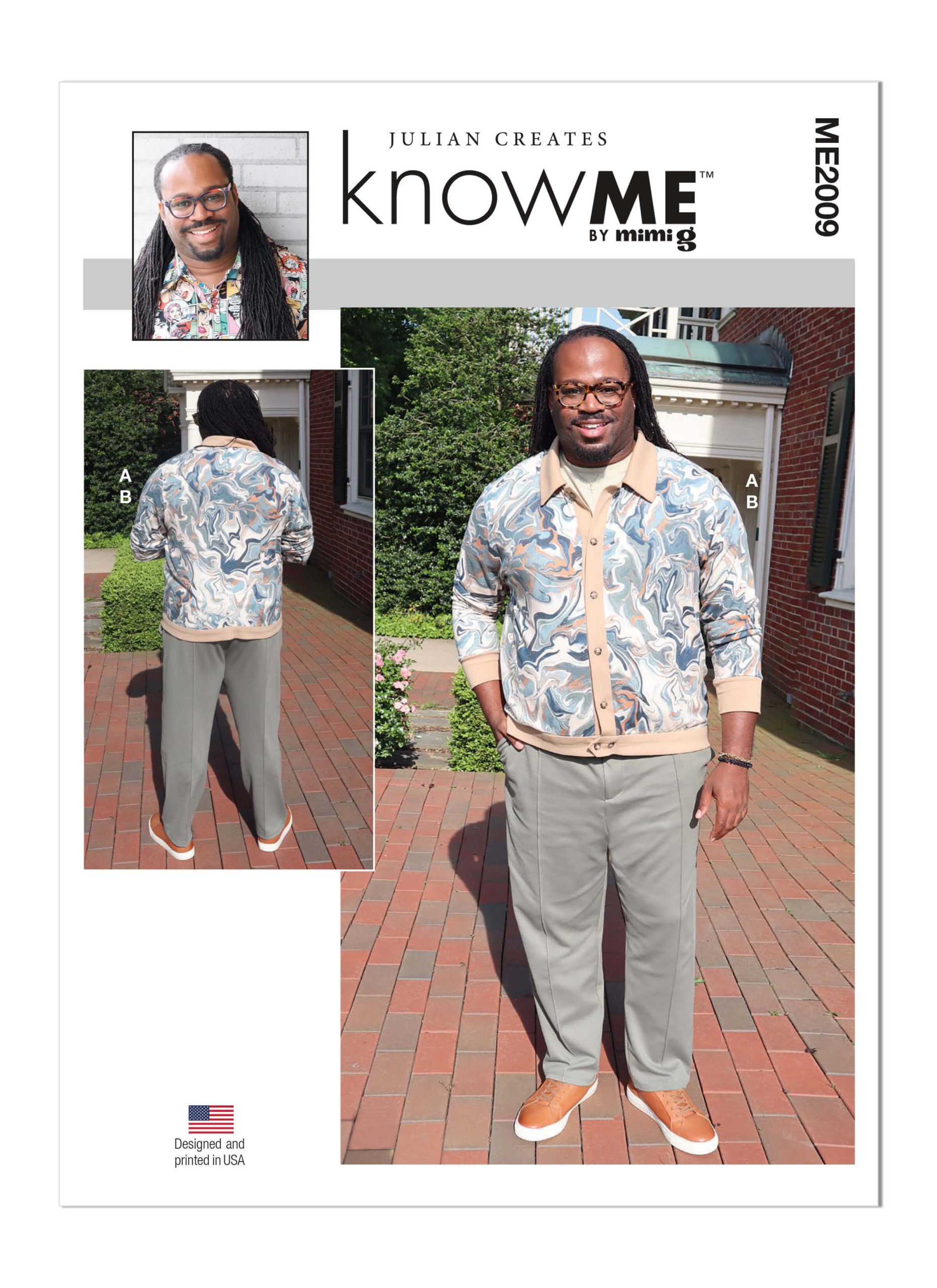 Know Me Sewing Pattern ME2009 Men's Knit Button Up Top and Trousers by Julian Creates