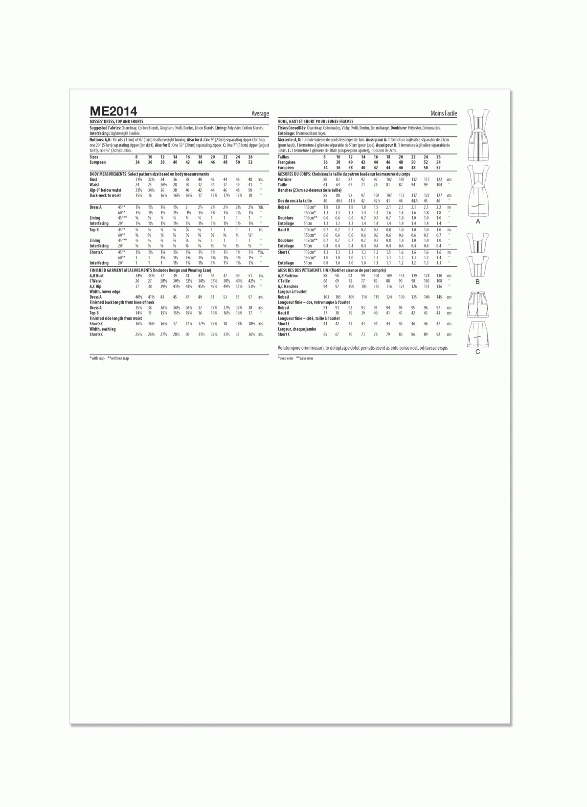 Know Me Sewing Pattern ME2014 Misses' Dress, Tops and Shorts by by Duana M. Chandler