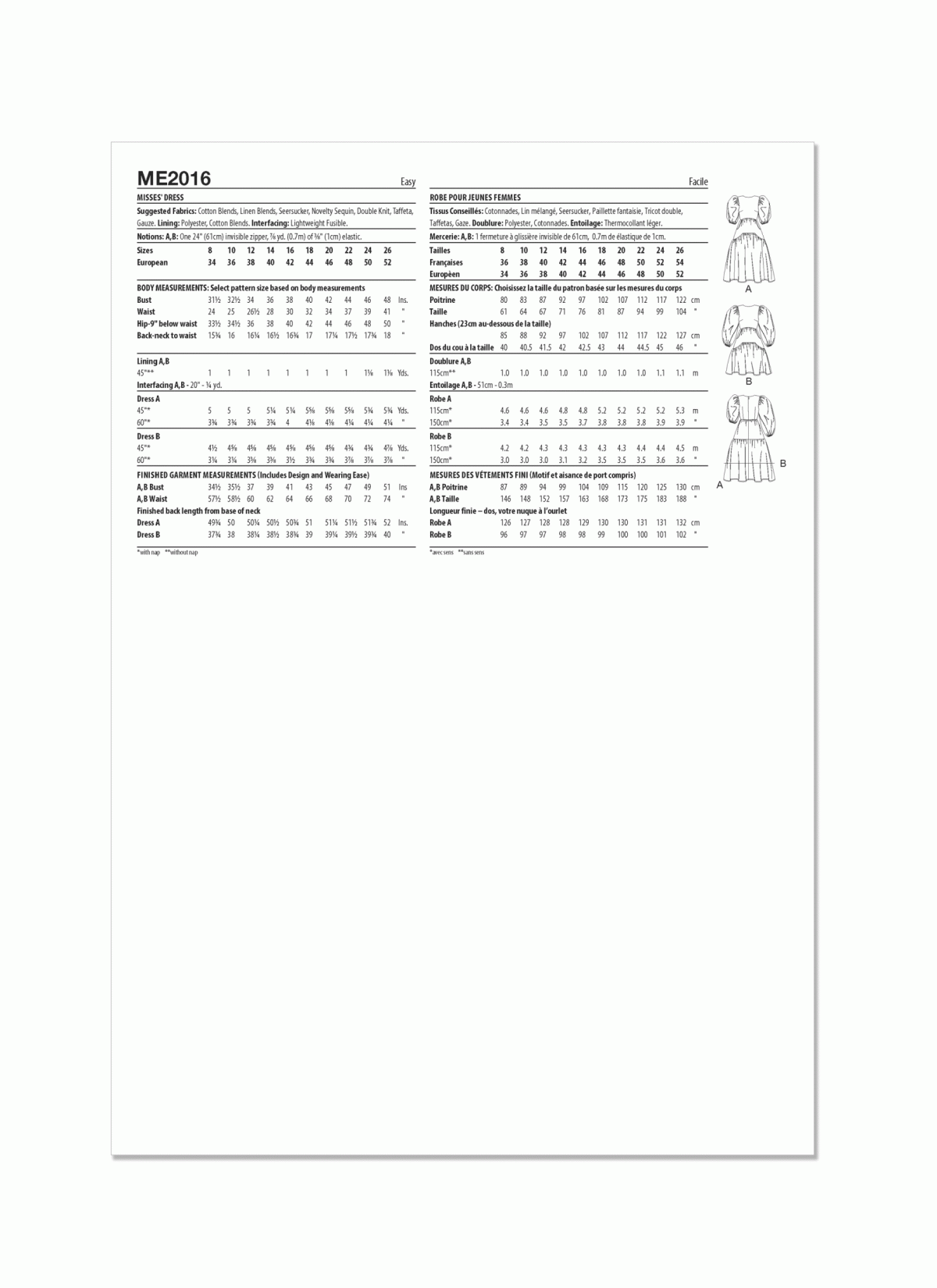 Know Me Sewing Pattern ME2016 Misses' Dress by Beaute' J'adore