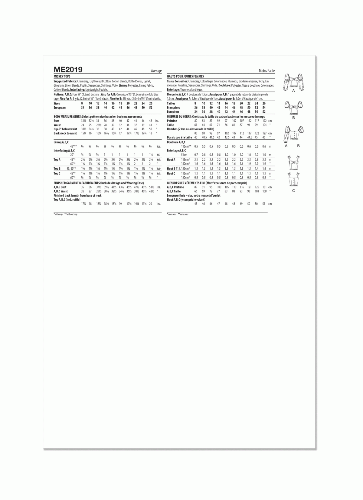 Know Me Sewing Pattern ME2019 Misses' Tops by Alissah Threads