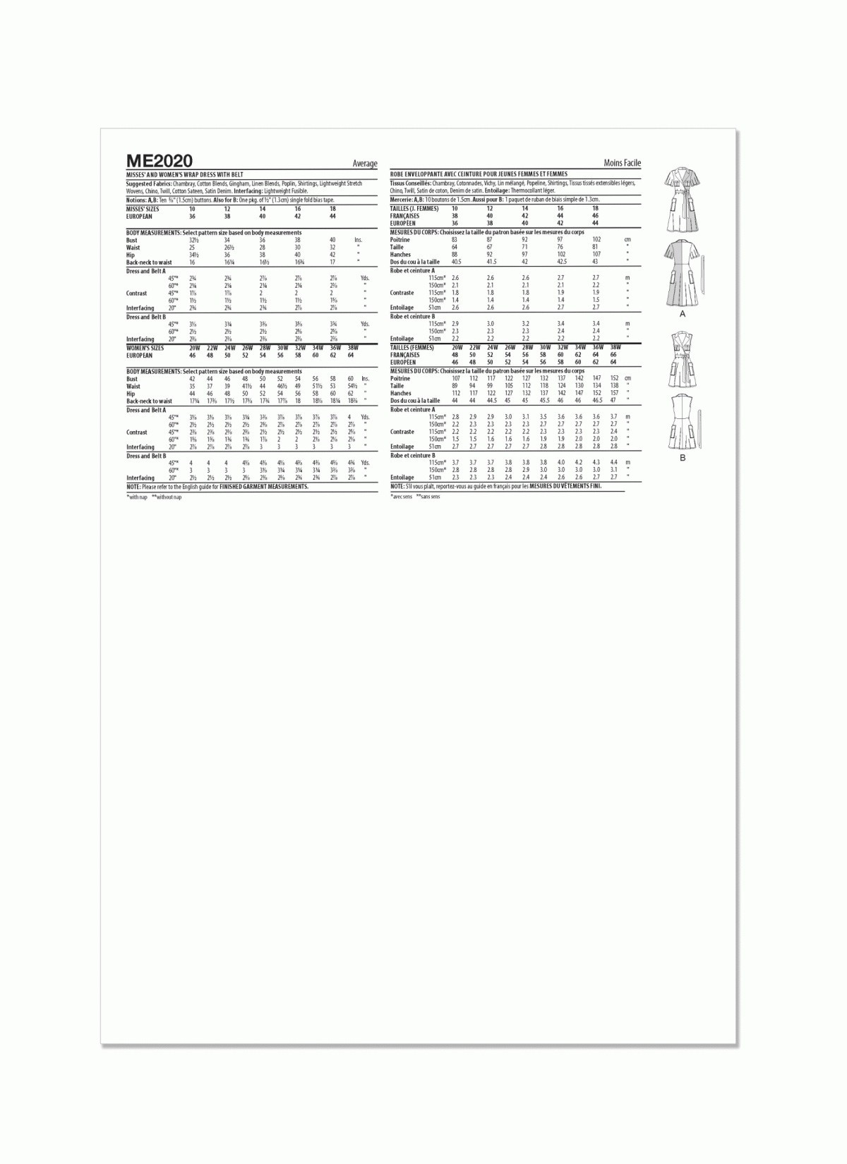 Know Me Sewing Pattern ME2020 Misses' and Women's Wrap Dress With Belt by Keechii B Style