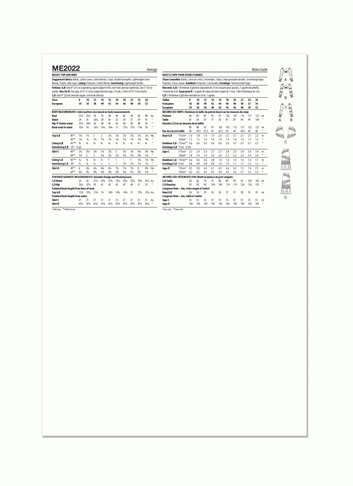Know Me Sewing Pattern ME2022 Misses' Top and Skirt by The Corny Rainbow