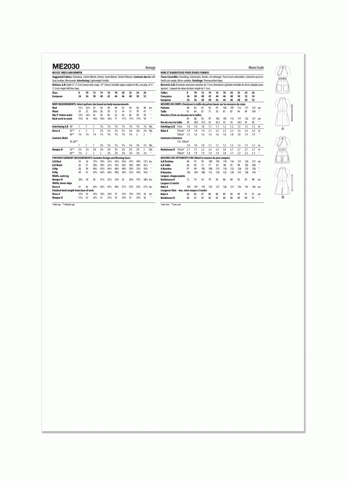 Know Me Sewing Pattern ME2030 Misses' Dress and Romper by Duana M. Chandler