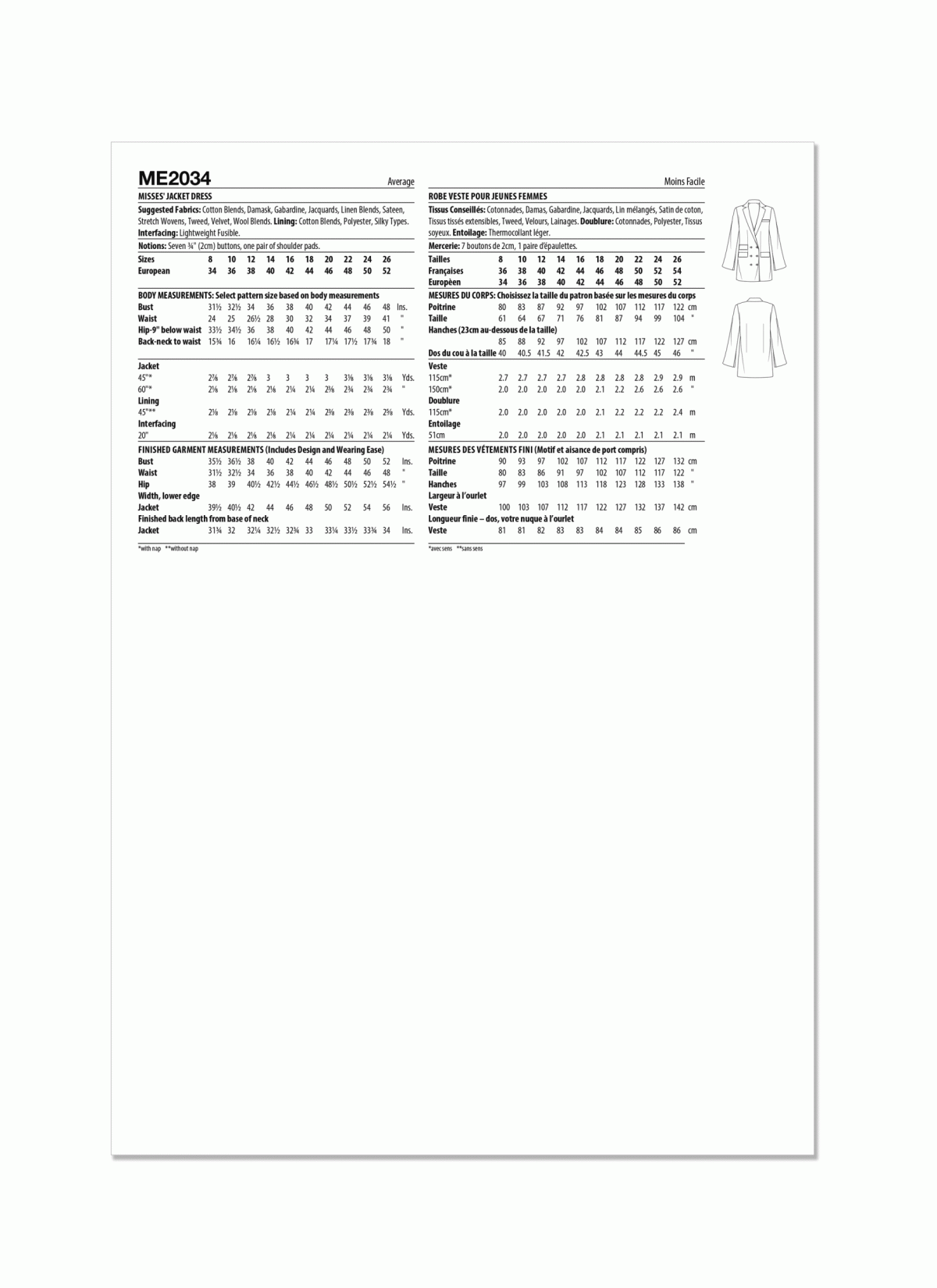 Know Me Sewing Pattern ME2034 Misses' Jacket Dress