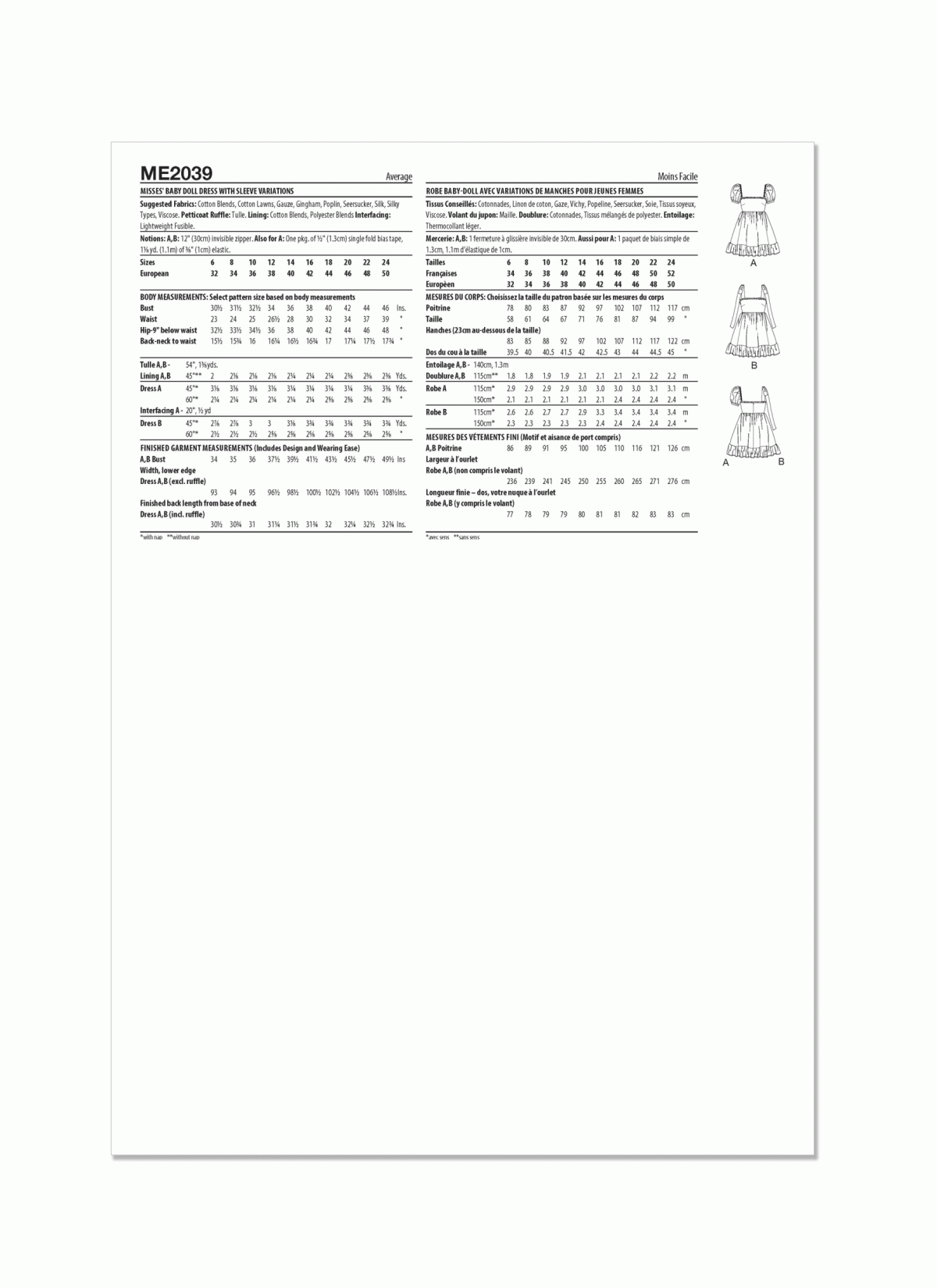 Know Me Sewing Pattern ME2039 Misses' Baby Doll Dress with Sleeve Variations by Alissah Threads