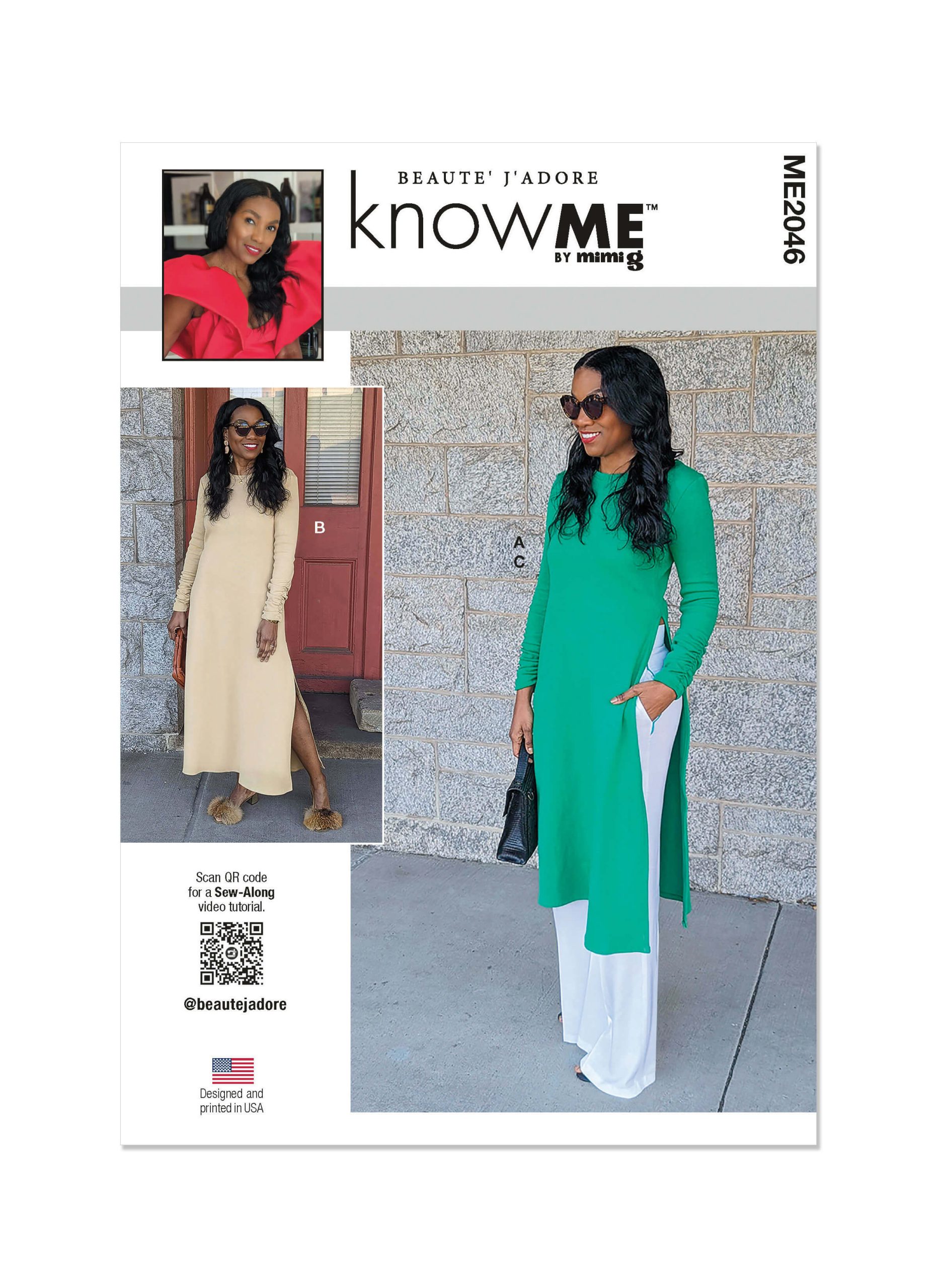 Know Me Sewing Pattern ME2046 Misses' Knit Dress In Two Lengths and Woven Trousers