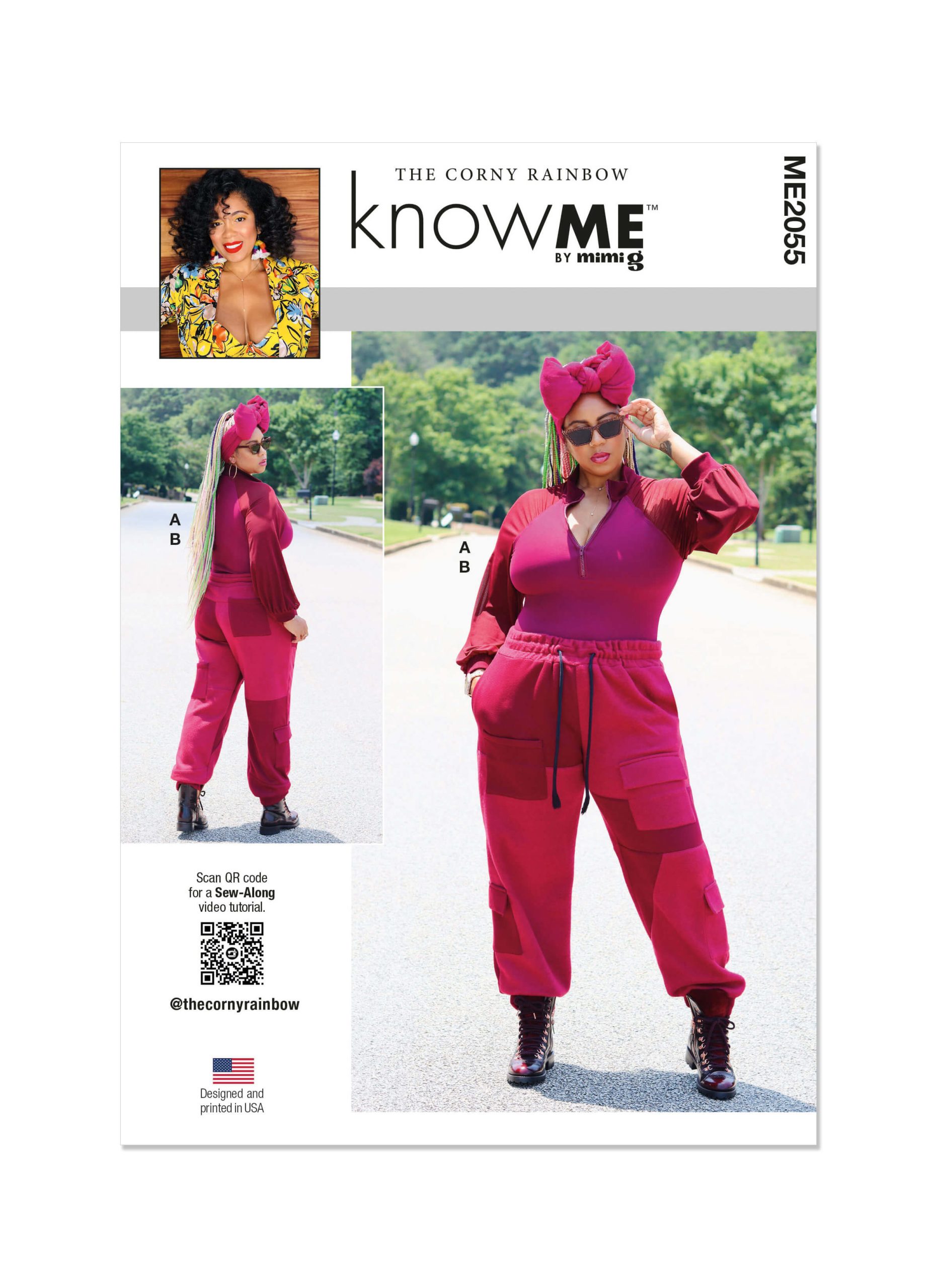 Know Me Sewing Pattern ME2055 Misses' Bodysuit and Cargo Sweat Pants by The Corny Rainbow