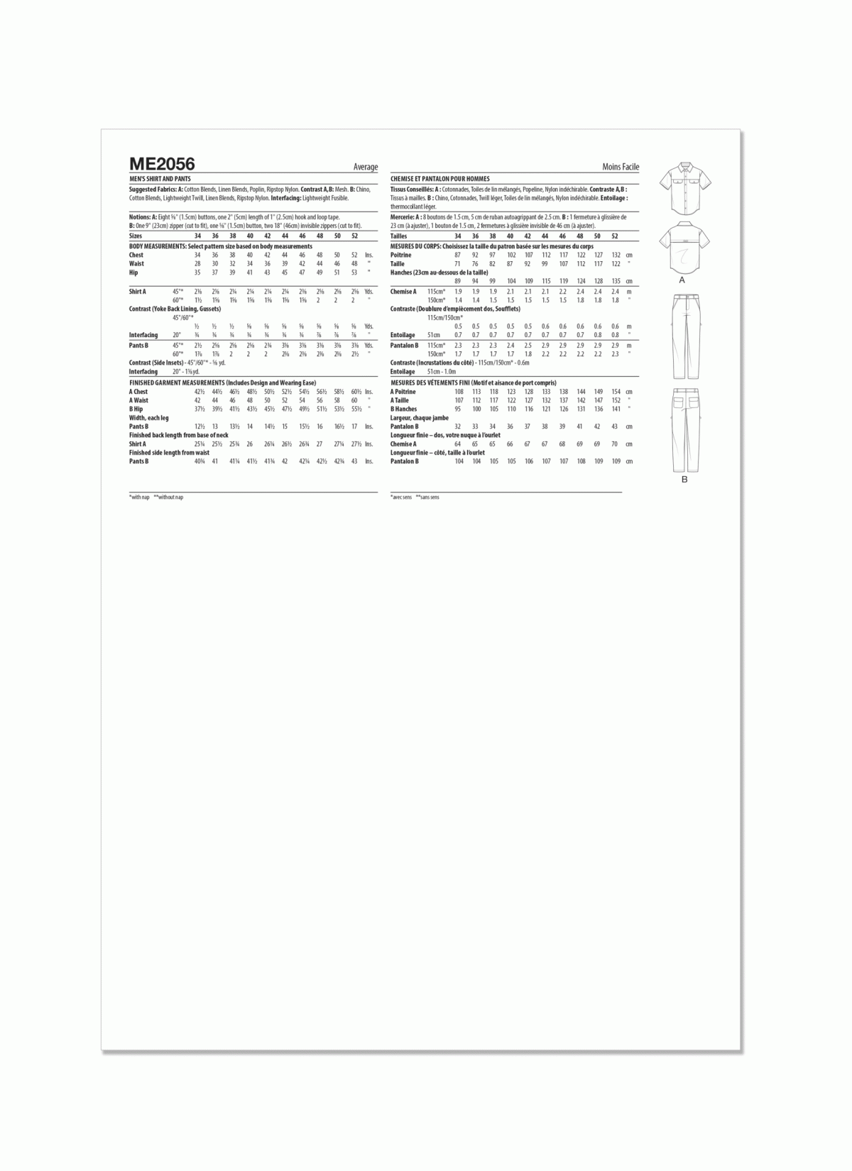 Know Me Sewing Pattern ME2056 Men's Shirt and Trousers by Donny Q