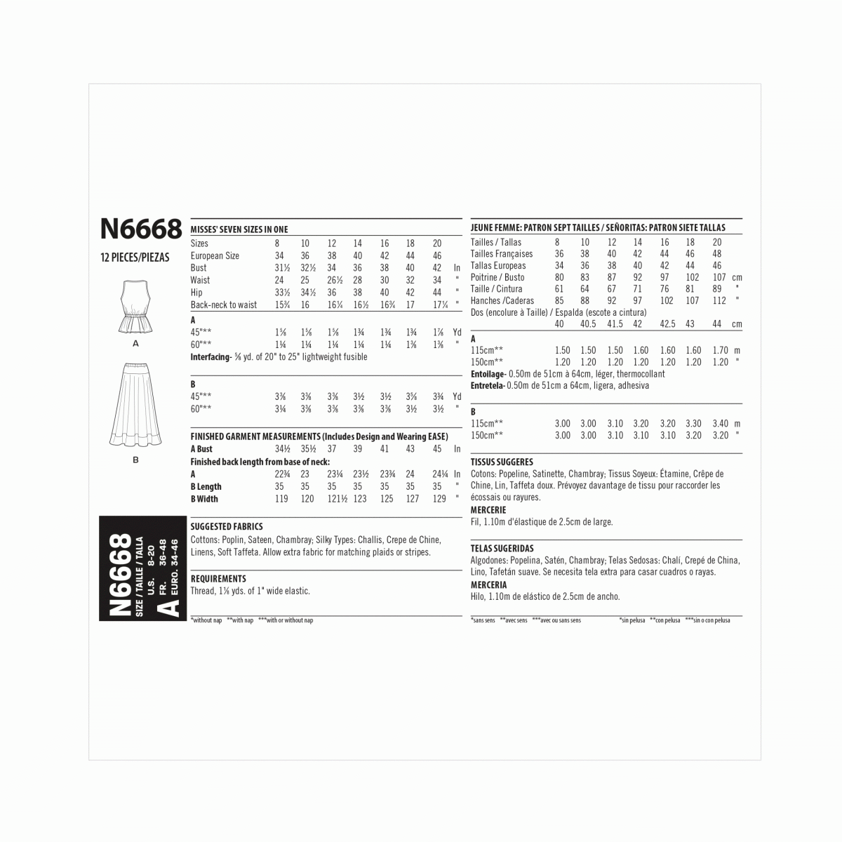 New Look Sewing Pattern N6668 Misses' Top & Skirt