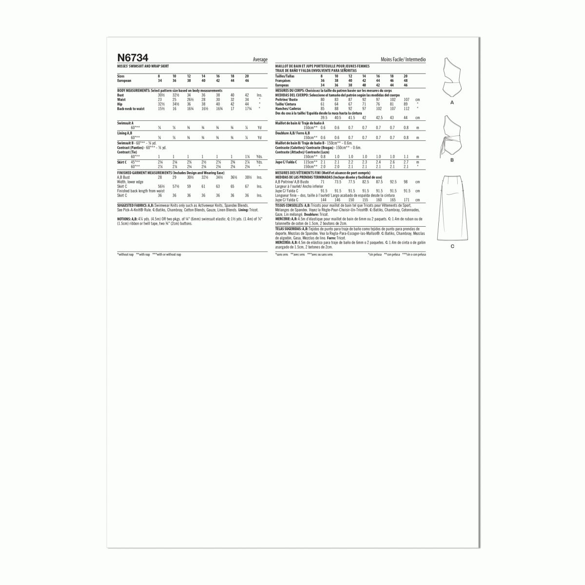 New Look Sewing Pattern N6734 Misses' Swimsuit and Wrap Skirt