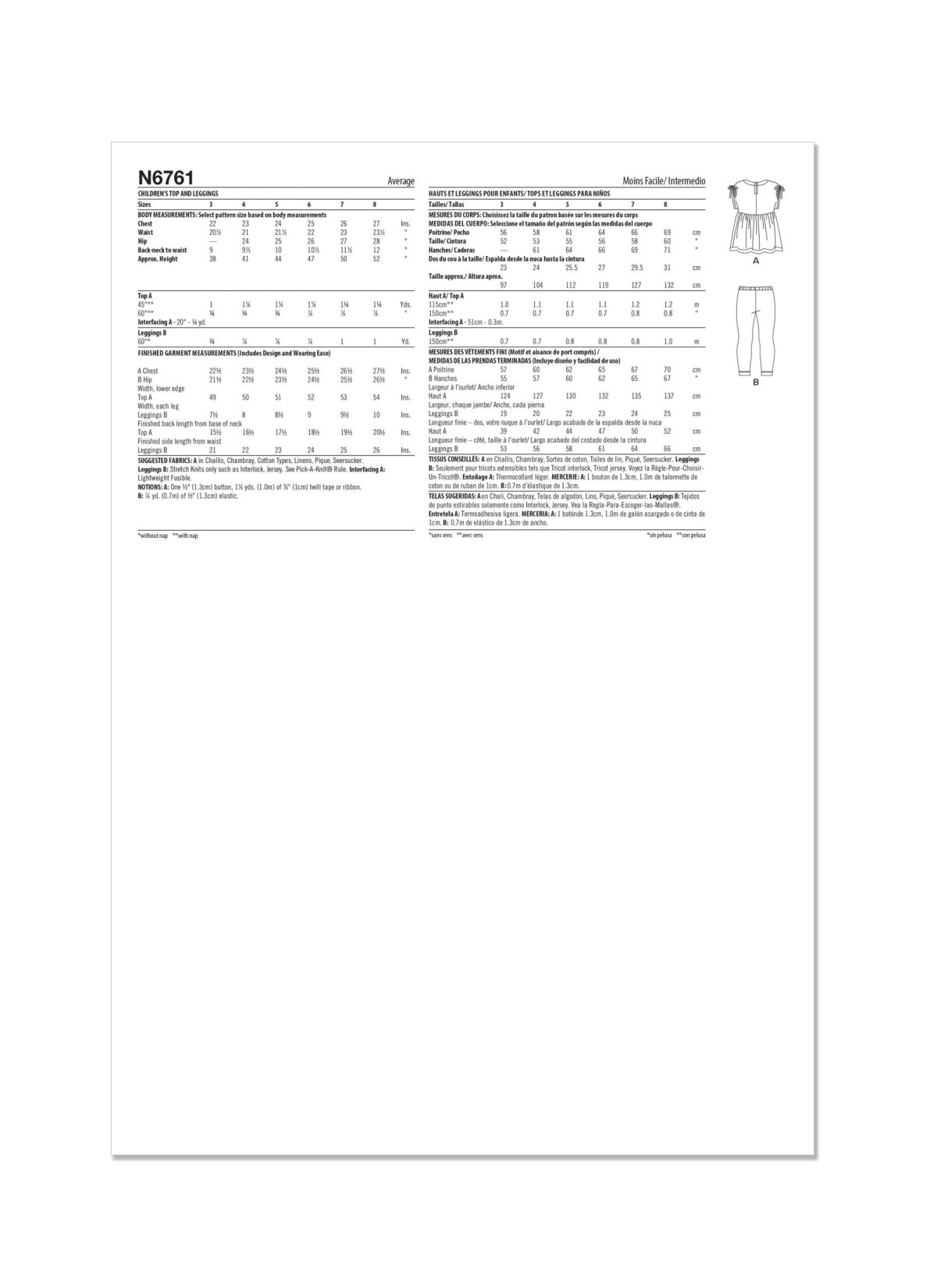 New Look Sewing Pattern N6761 Children's Top and Leggings