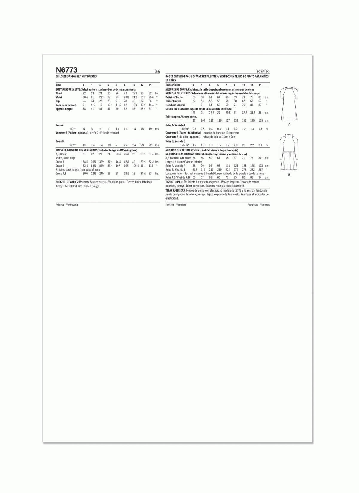 New Look Sewing Pattern N6773 Children's and Girls' Knit Dresses
